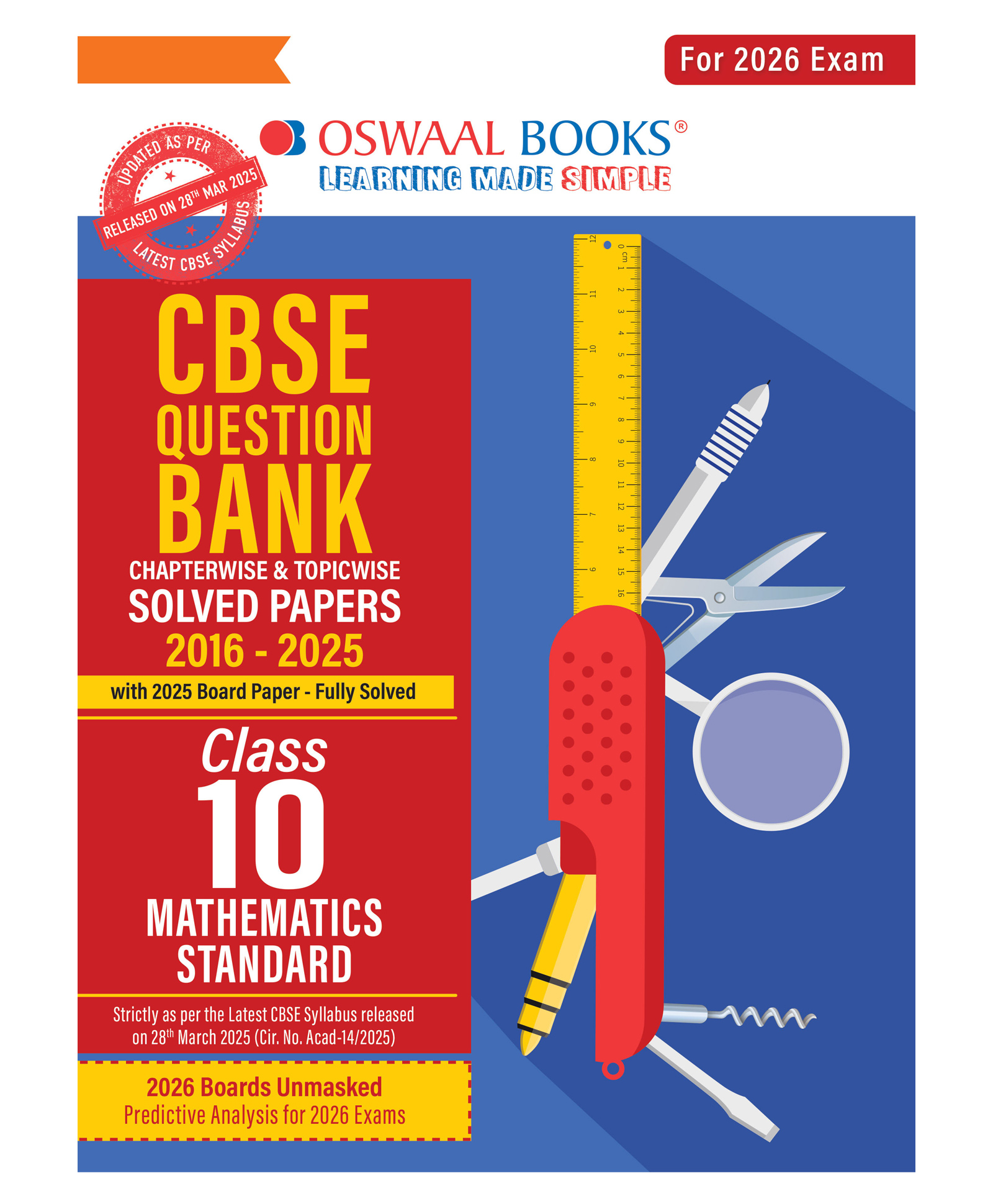Oswaal CBSE Question Bank Chapterwise and Topicwise SOLVED PAPERS Class 10 Mathematics (Standard) For Exam 2026
