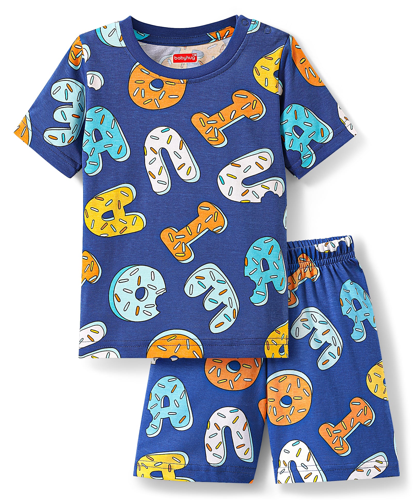 Babyhug Cotton Knit Half Sleeves Shorts Co-ords Night Suit with Text Print - Navy Blue-picture-11