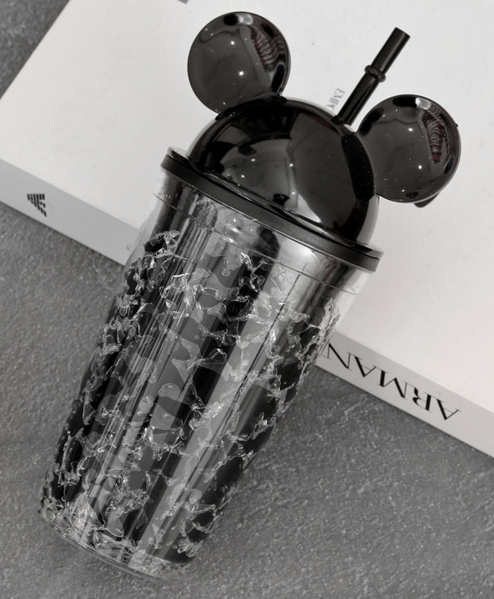 The Procure Store Mouse Design Double Layer Transparent Sipper With Straw Black - 500 ml-image-5