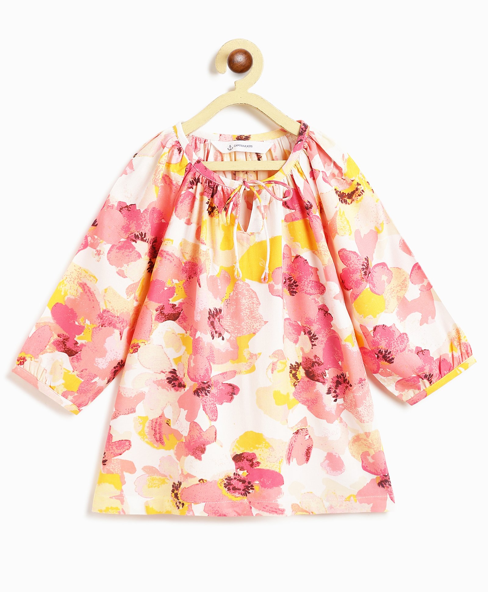 Campana Rayon Three Fourth Sleeves Floral Printed Top - Pink & Yellow-picture-10