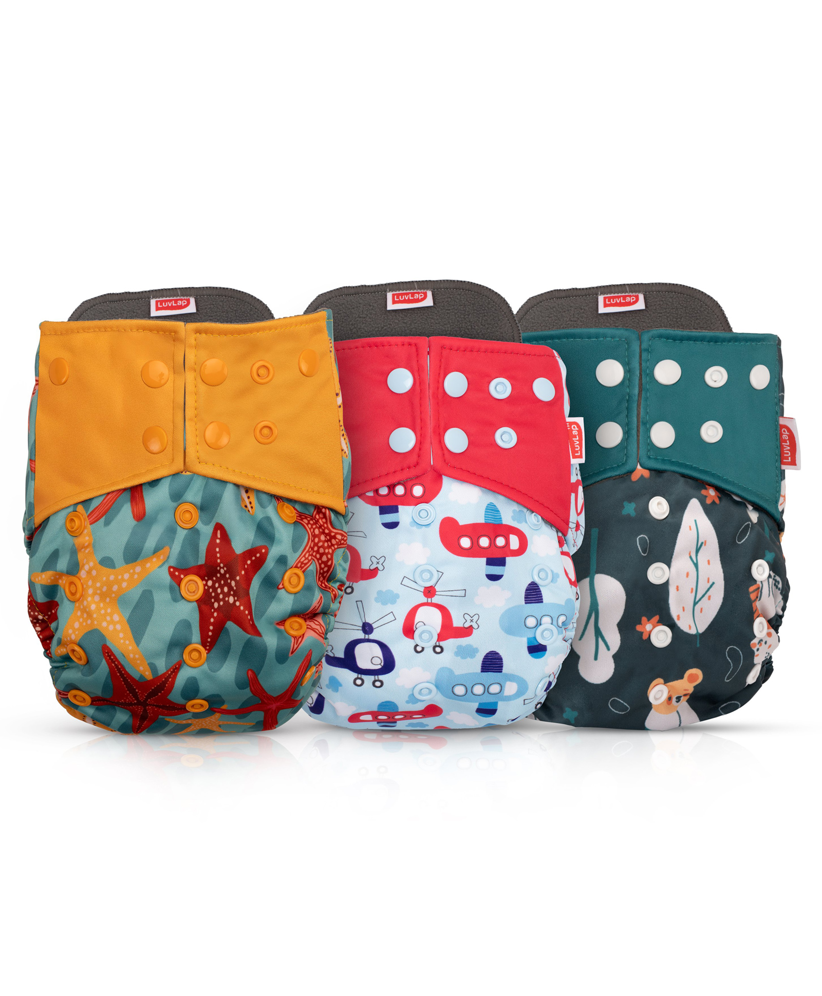 LuvLap Reusable Baby Cloth Diapers with Double Leak Guard High Absorption Stain-Proof Comfort & Protection Pack of 3 - Multicolor-picture-19
