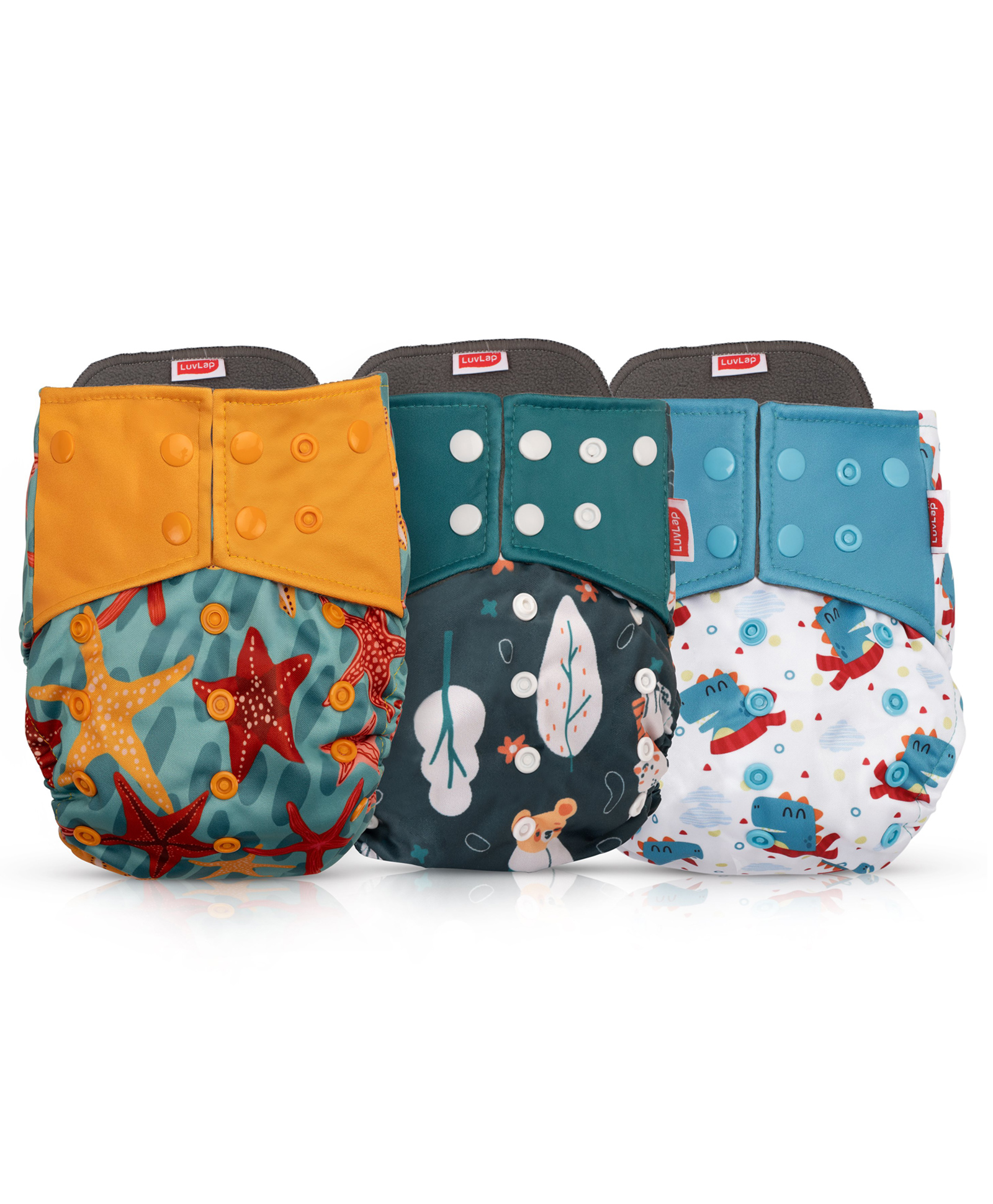 LuvLap Reusable Baby Cloth Diapers with Double Leak Guard High Absorption Stain-Proof Comfort & Protection Pack of 3 - Multicolor-picture-39