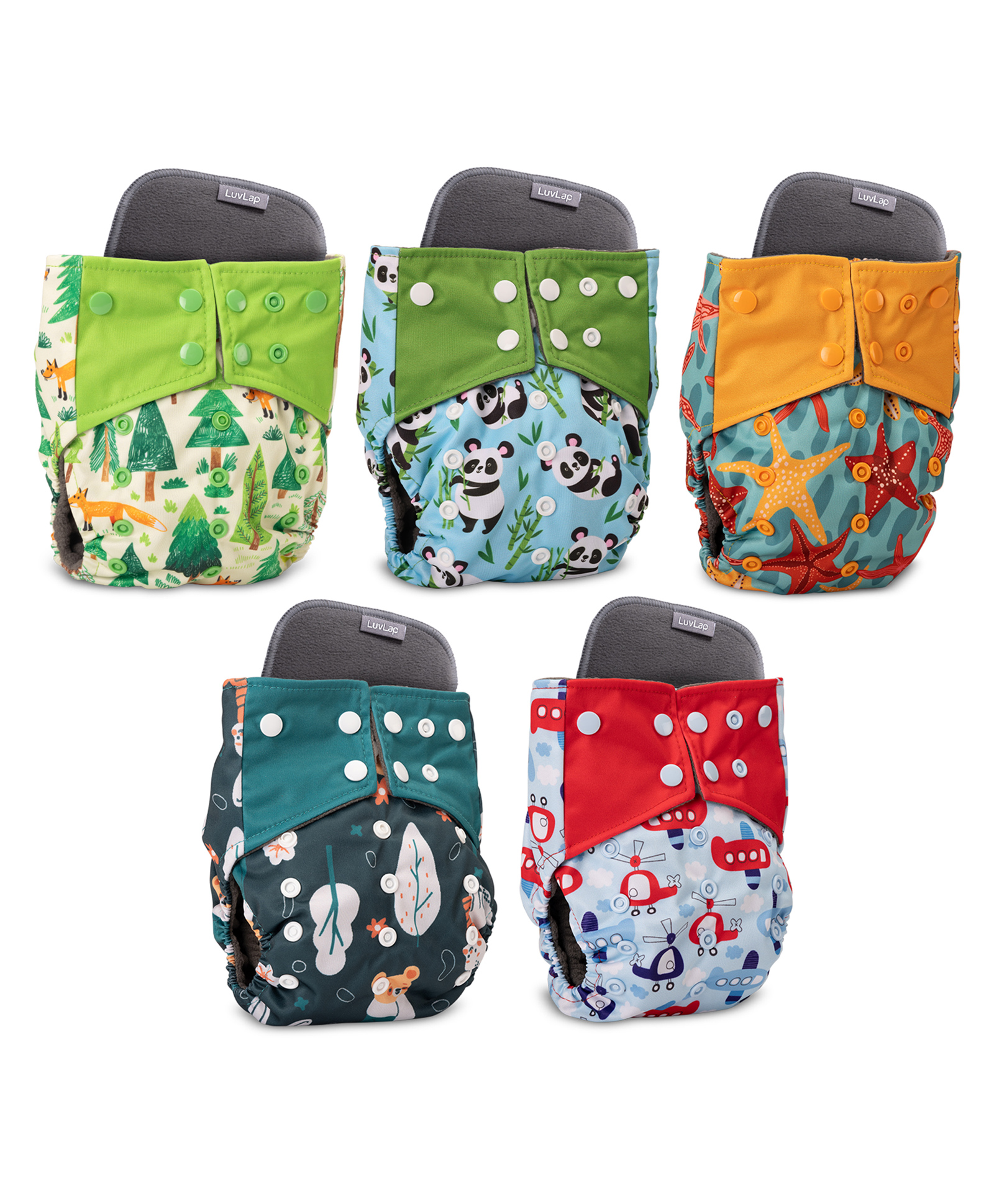 LuvLap Reusable Baby Cloth Diapers Combo Pack of 5 - Multicolor-picture-25