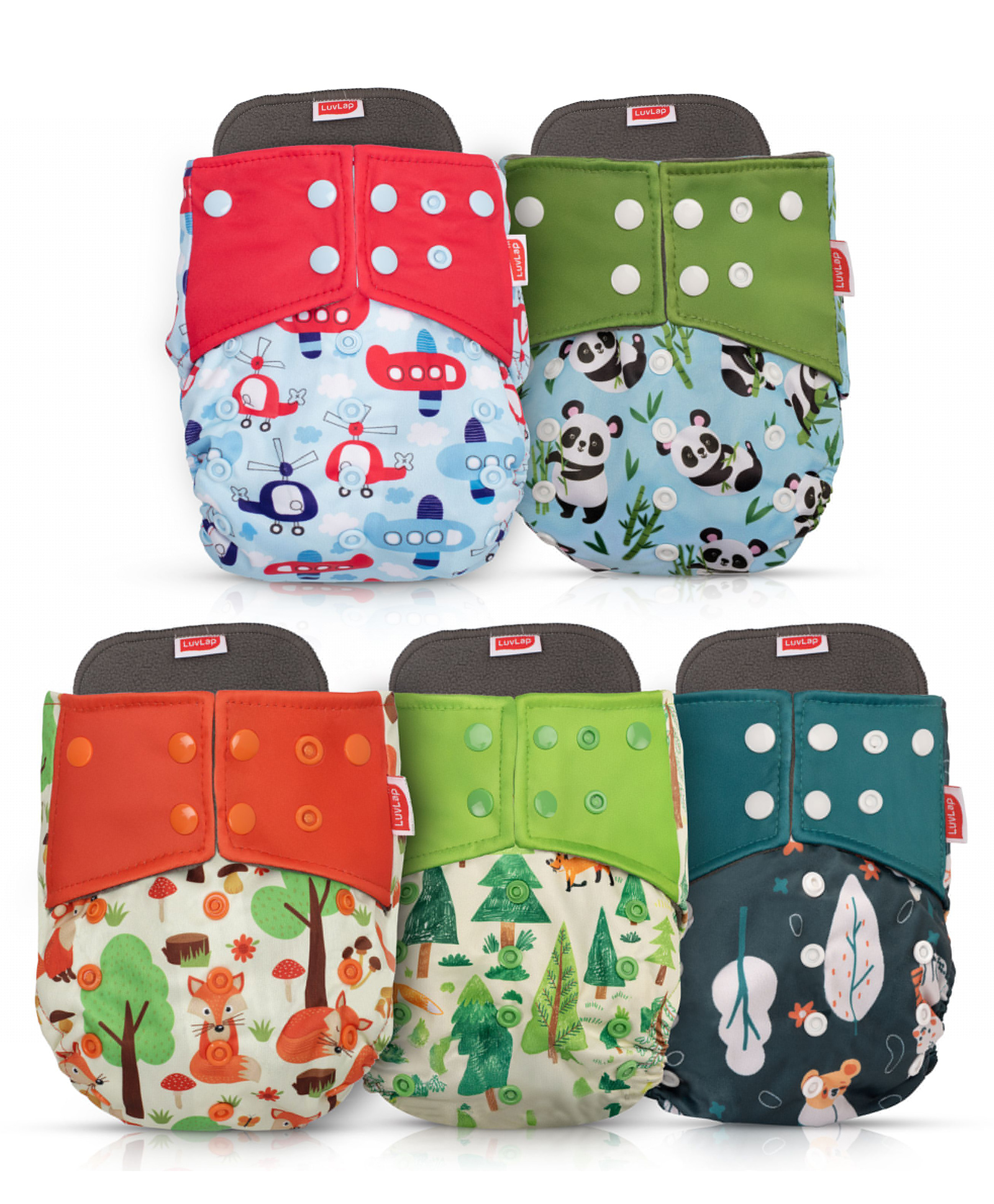 LuvLap Reusable Baby Cloth Diapers Combo Pack of 5 - Multicolor-picture-1