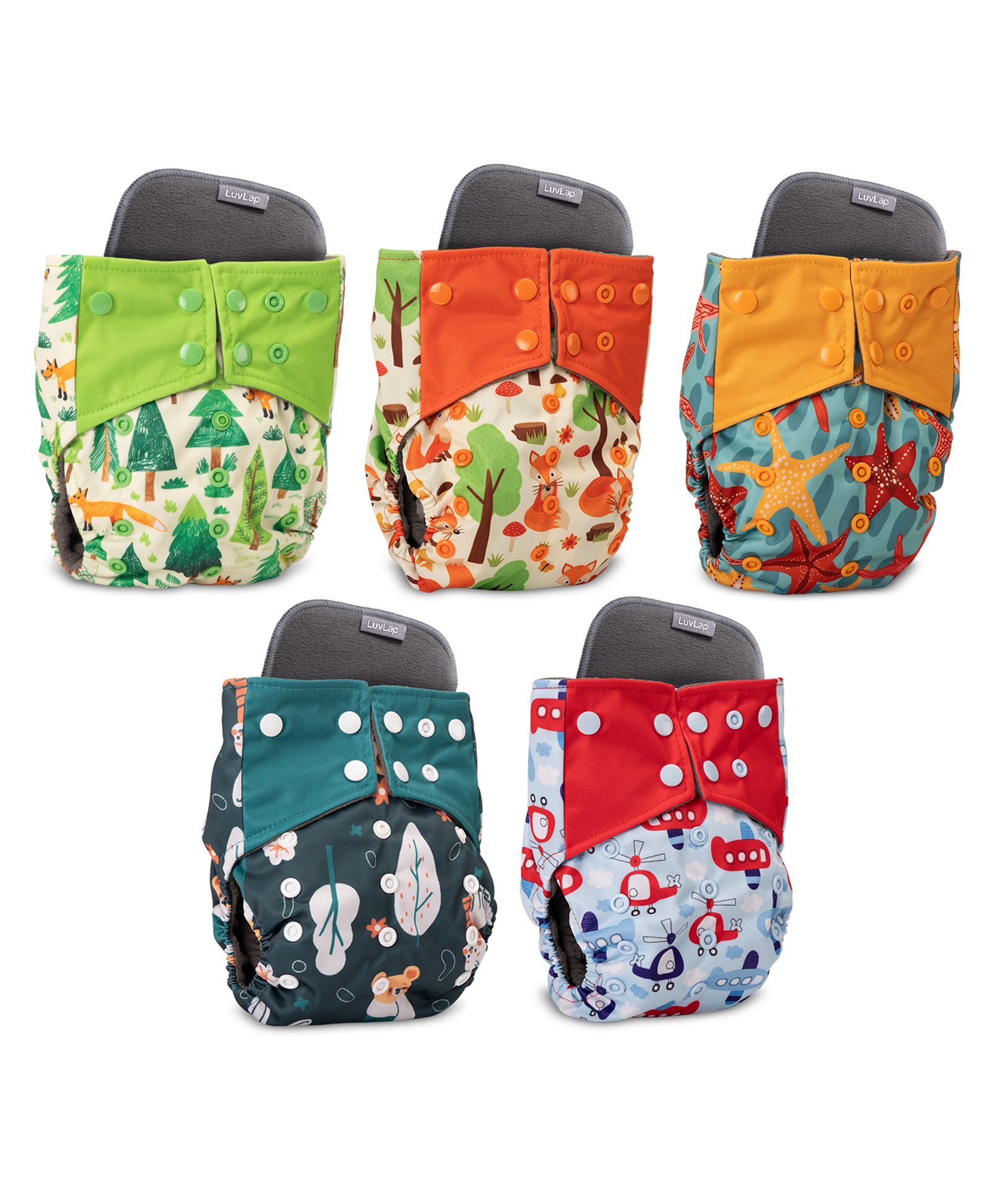LuvLap Reusable Baby Cloth Diapers Combo Pack of 5 - Multicolor-picture-2