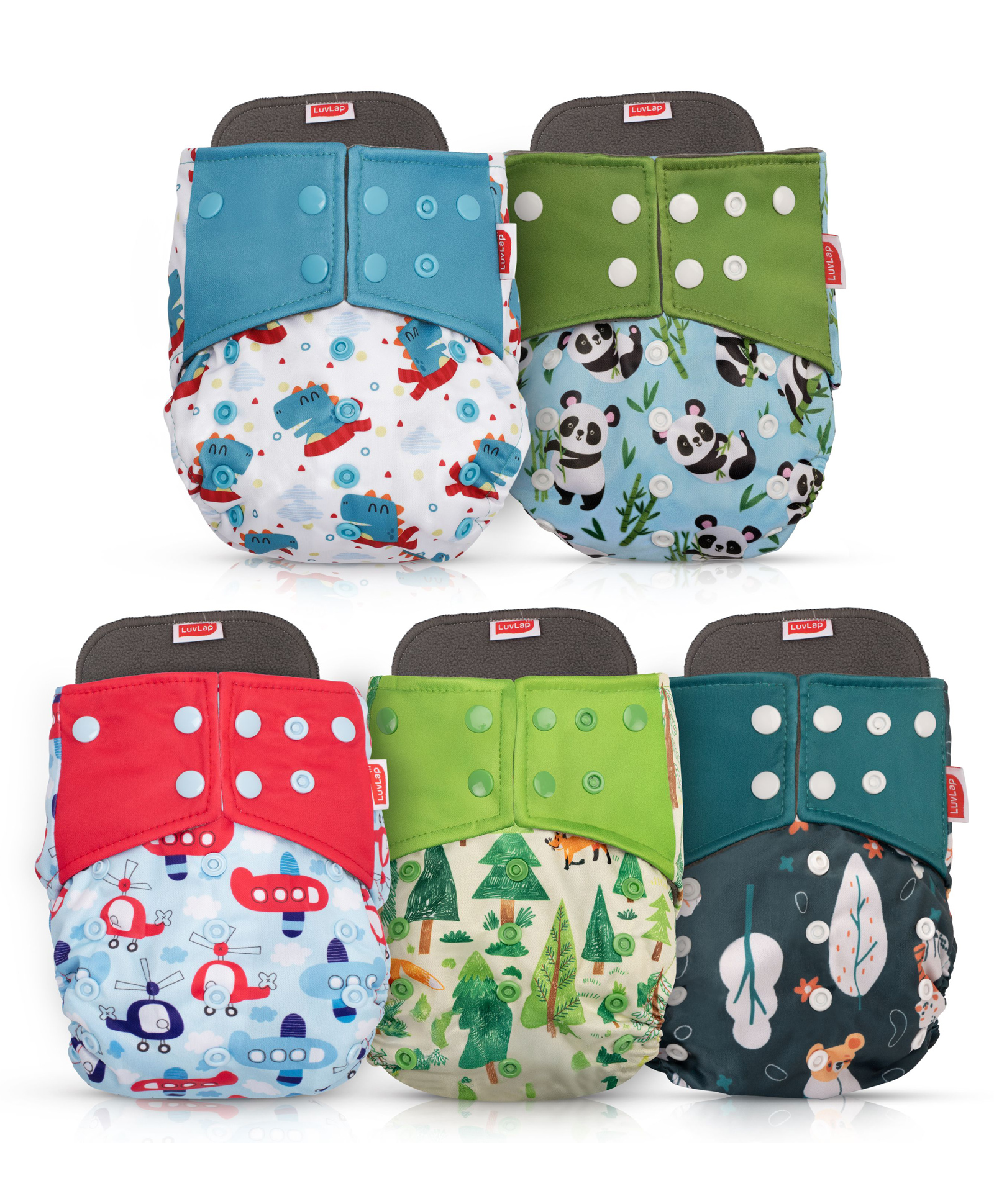 LuvLap Reusable Baby Cloth Diapers Combo Pack of 5 - Multicolor-picture-38