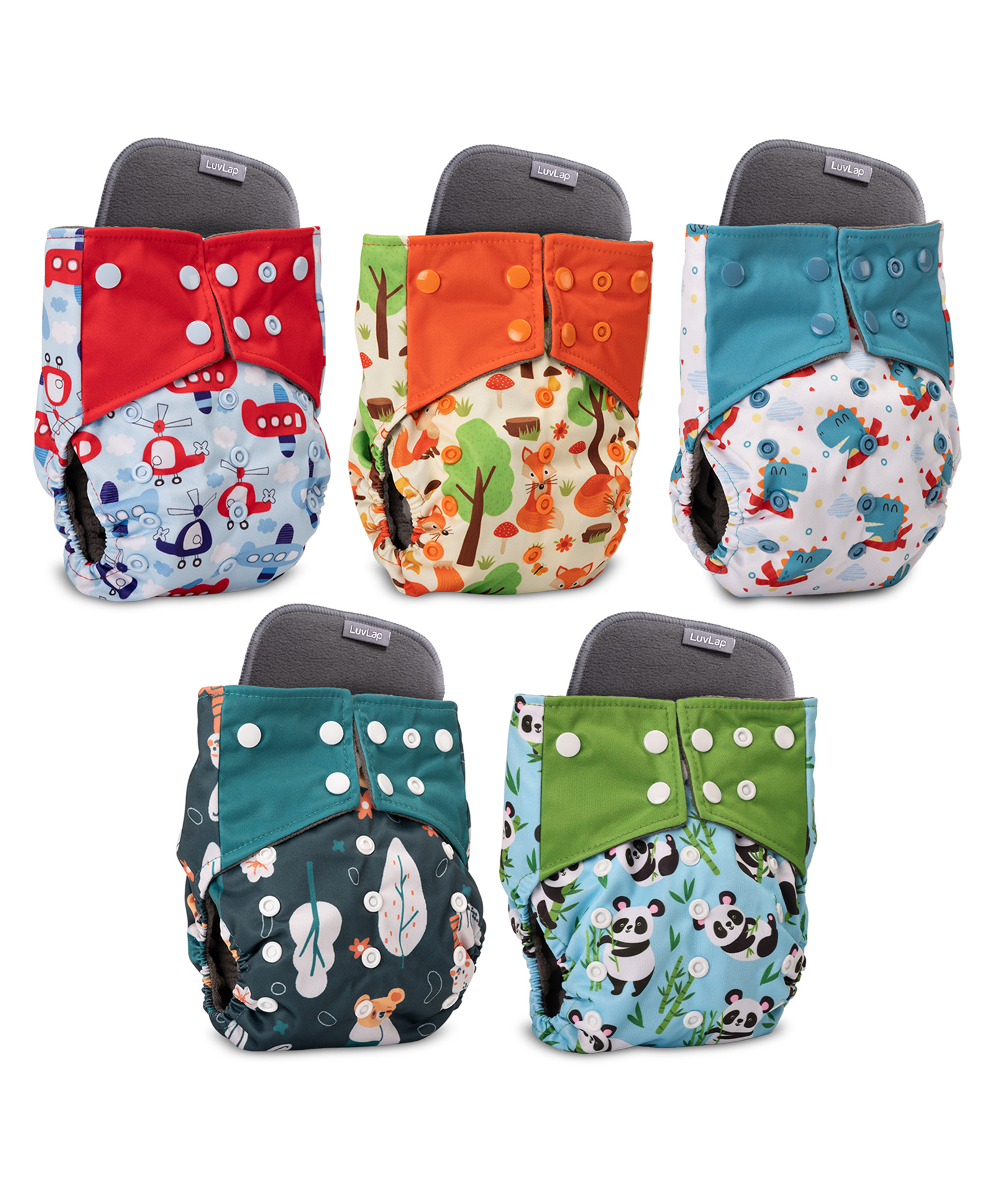 LuvLap Reusable Baby Cloth Diapers Combo Pack of 5 - Multicolor-picture-48