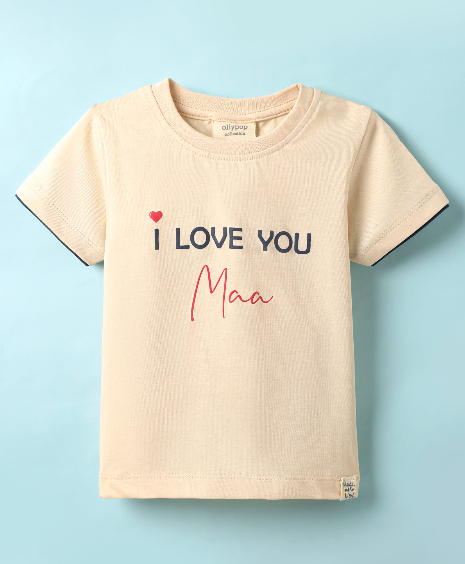 Ollypop Sinker Knit Half Sleeves T-Shirt with Text Print - Beige-picture-21