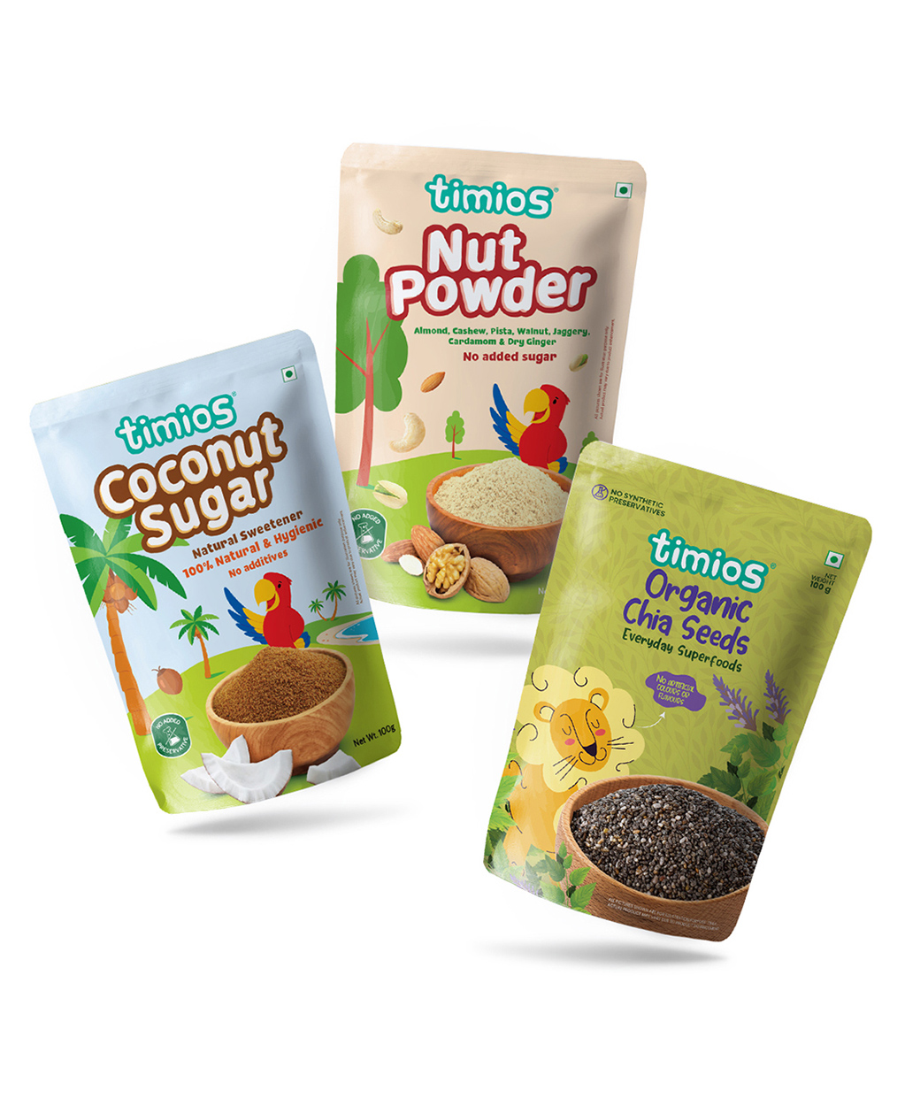 timios Organic Combo Pack of Coconut Sugar Nut Powder & Chia Seeds - 100 g Each-image-47