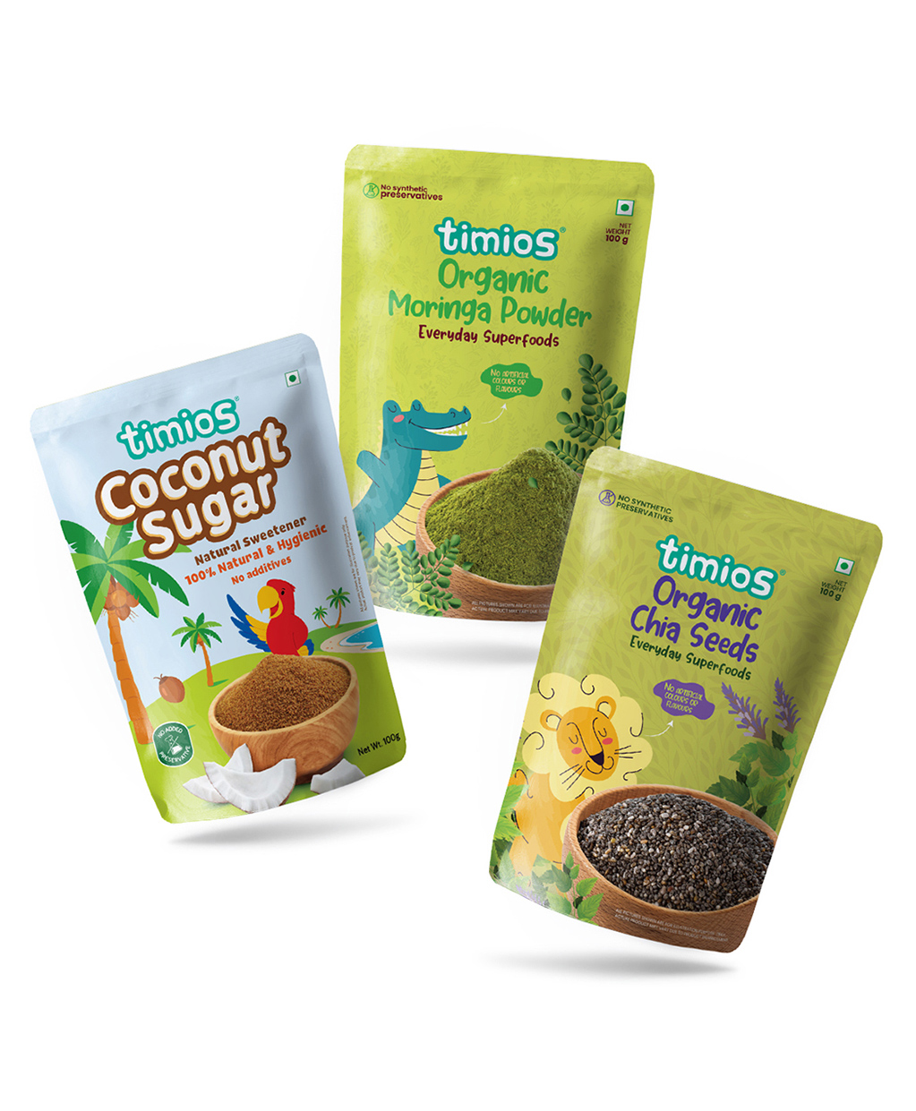 timios Organic Combo Pack of Coconut Sugar Moringa Powder & Chia Seeds - 100 g Each-image-48