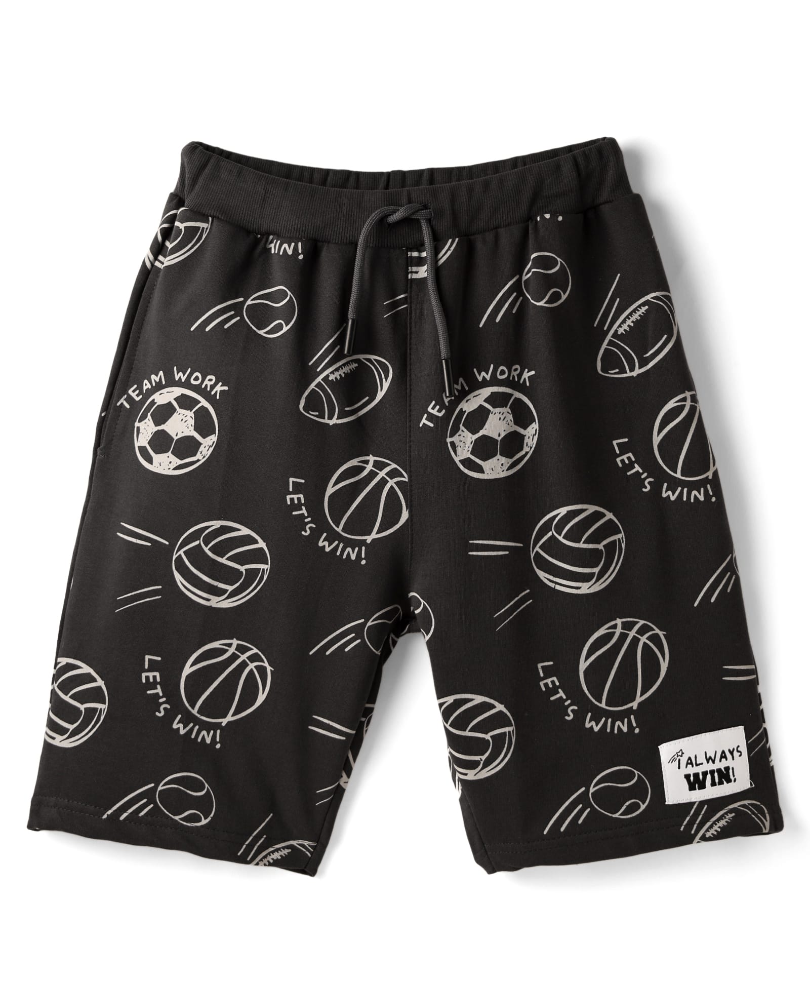 Evimo Looper Knit Knee Length Shorts With Football Print - Black-picture-26