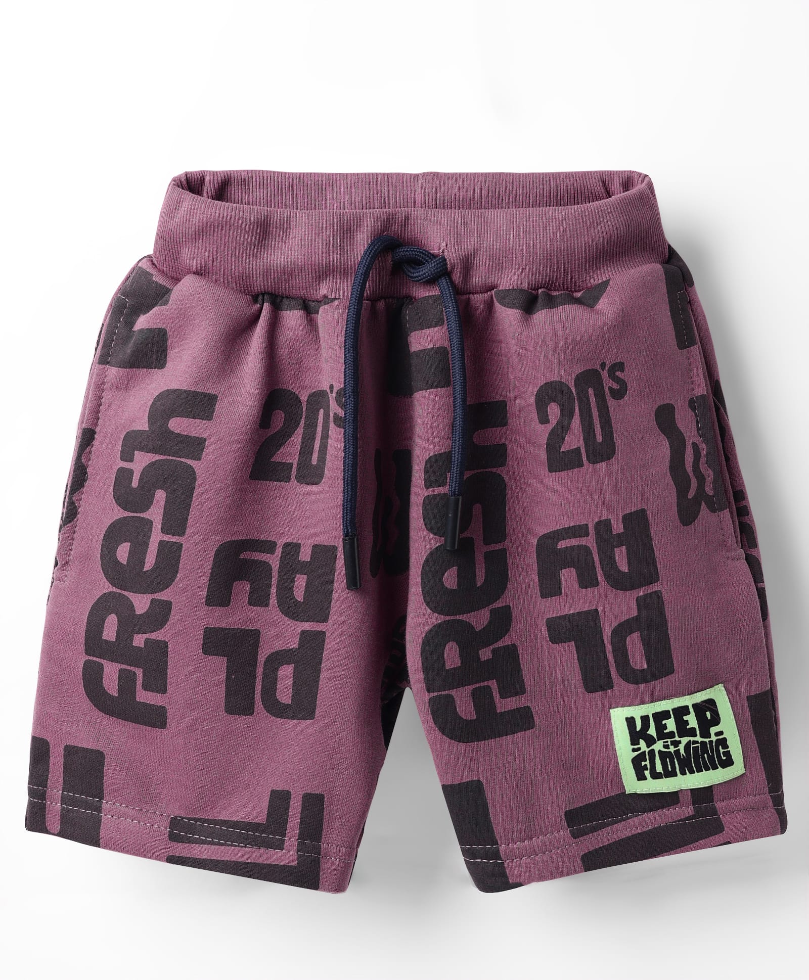Evimo Looper Knit Knee Length Shorts With Text Print - Plum-picture-21