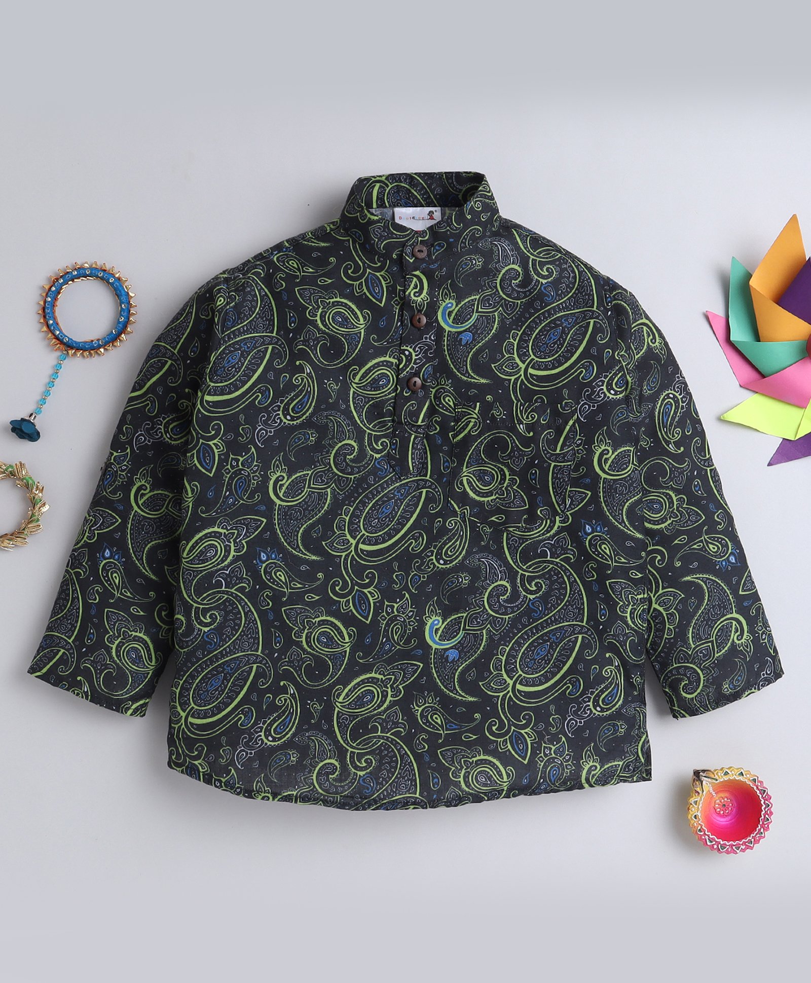 BAATCHEET Cotton Full Sleeves Paisley Printed Shirt Style Kurta - Black-image-33