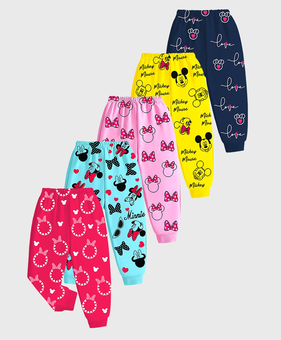 KUCHIPOO Pack Of 5 Disney Featuring Mickey & Friends Featuring Characters Printed Pajamas - Yellow Navy Blue Pink Yellow & Sky Blue-picture-29