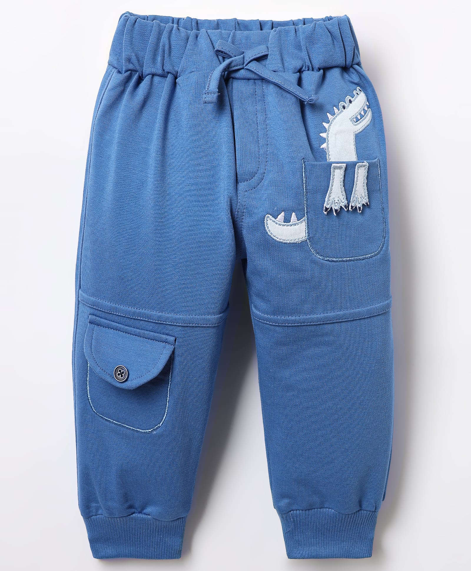 Mini Taurus Looper Knit Full Length Lounge Pants with Dino Patch - Blue-picture-22