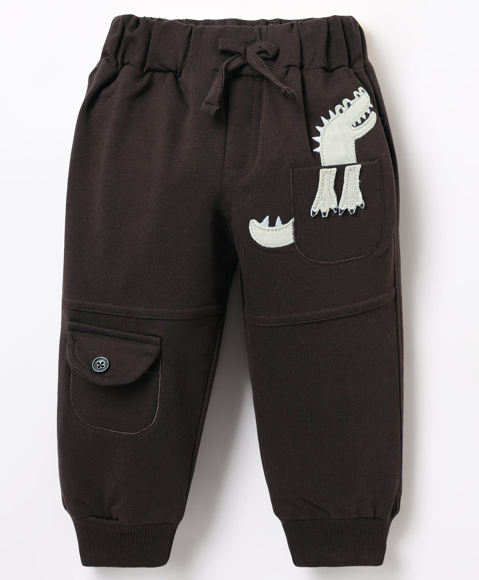Mini Taurus Looper Knit Full Length Lounge Pants with Dino Patch - Dark Brown-image-14