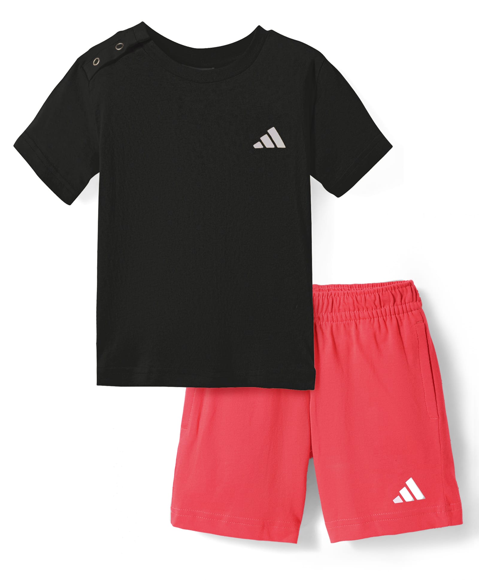 ADIDAS KIDS Cotton Knit Half Sleeves T-Shirt & Shorts Set with Brand Logo Print - Black & Red-image-41