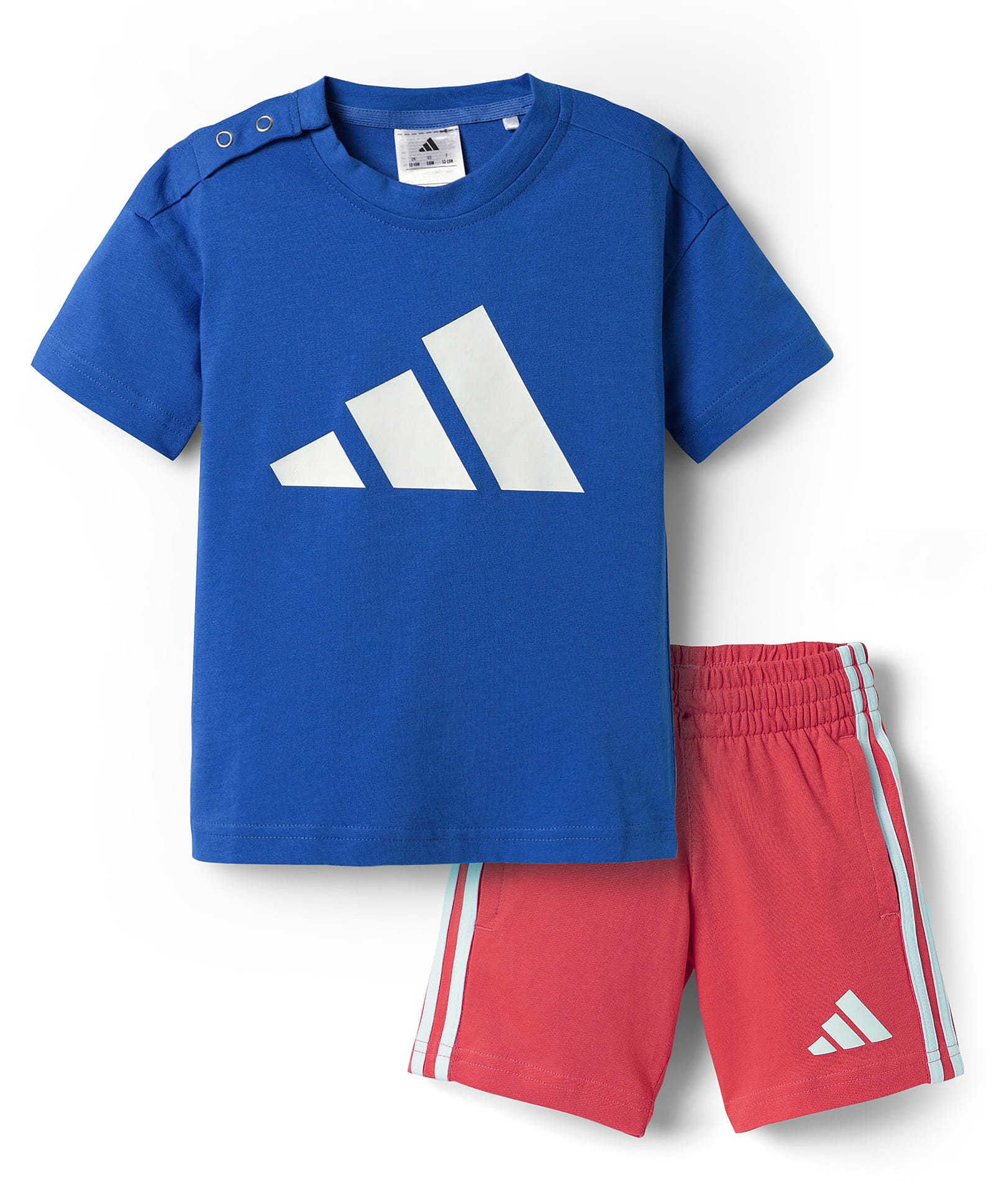 Adidas Kids Cotton Knit Half Sleeves T-Shirt & Shorts With Logo Print - Blue & Red-image-23