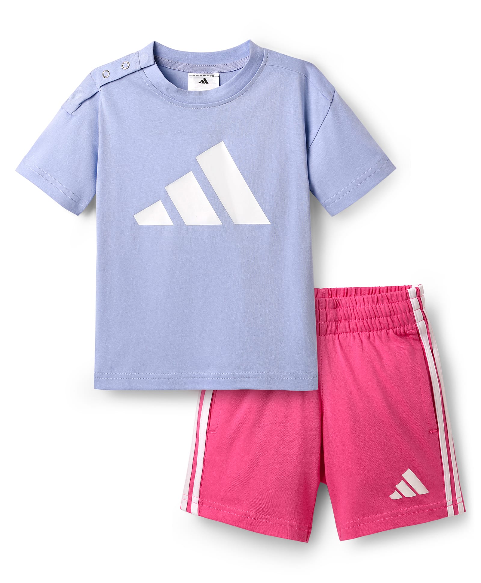 Adidas Kids Cotton Knit Half Sleeves T-Shirt & Shorts With Logo Print - Lavender & Pink-image-31