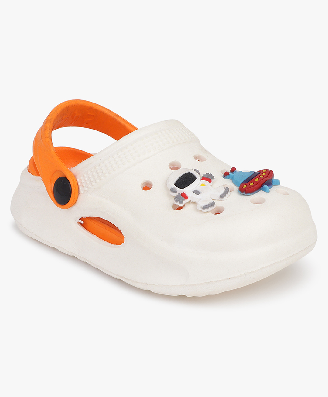 Superminis Space Theme Embellished Perforated Clogs - Orange & White-image-16