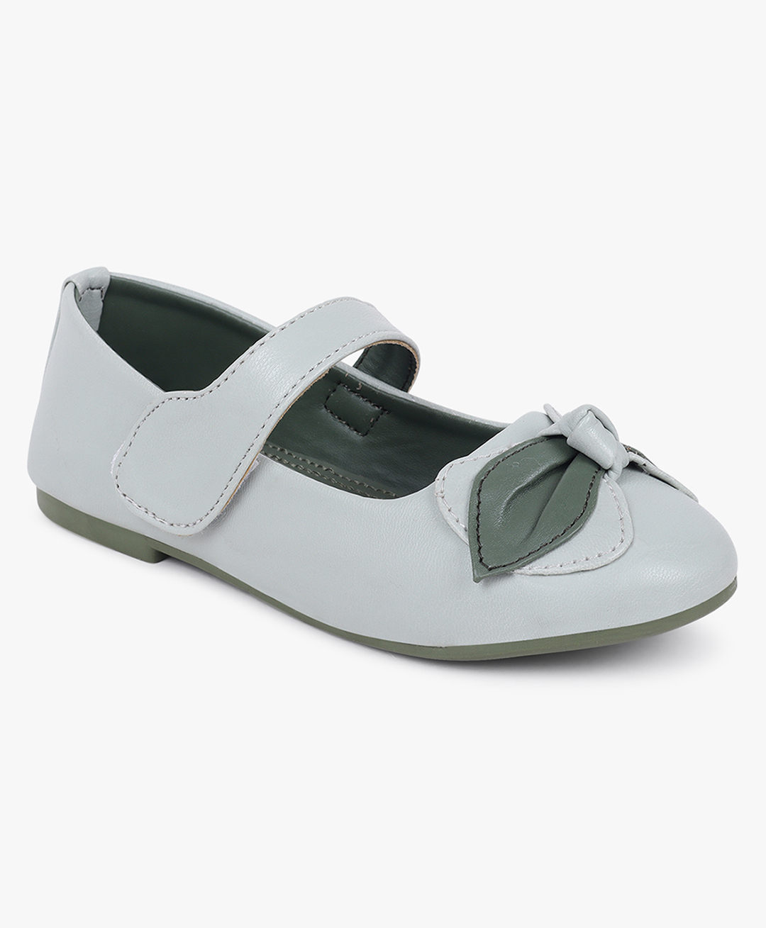 Superminis Bow Applique Detailed Mary Jane Ballerinas With Velcro Closure - Green-image-43
