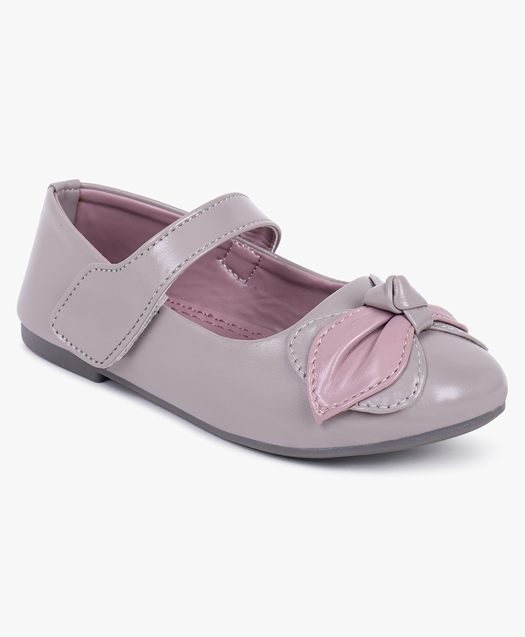 Superminis Bow Applique Detailed Mary Jane Ballerinas With Velcro Closure - Grey-image-48