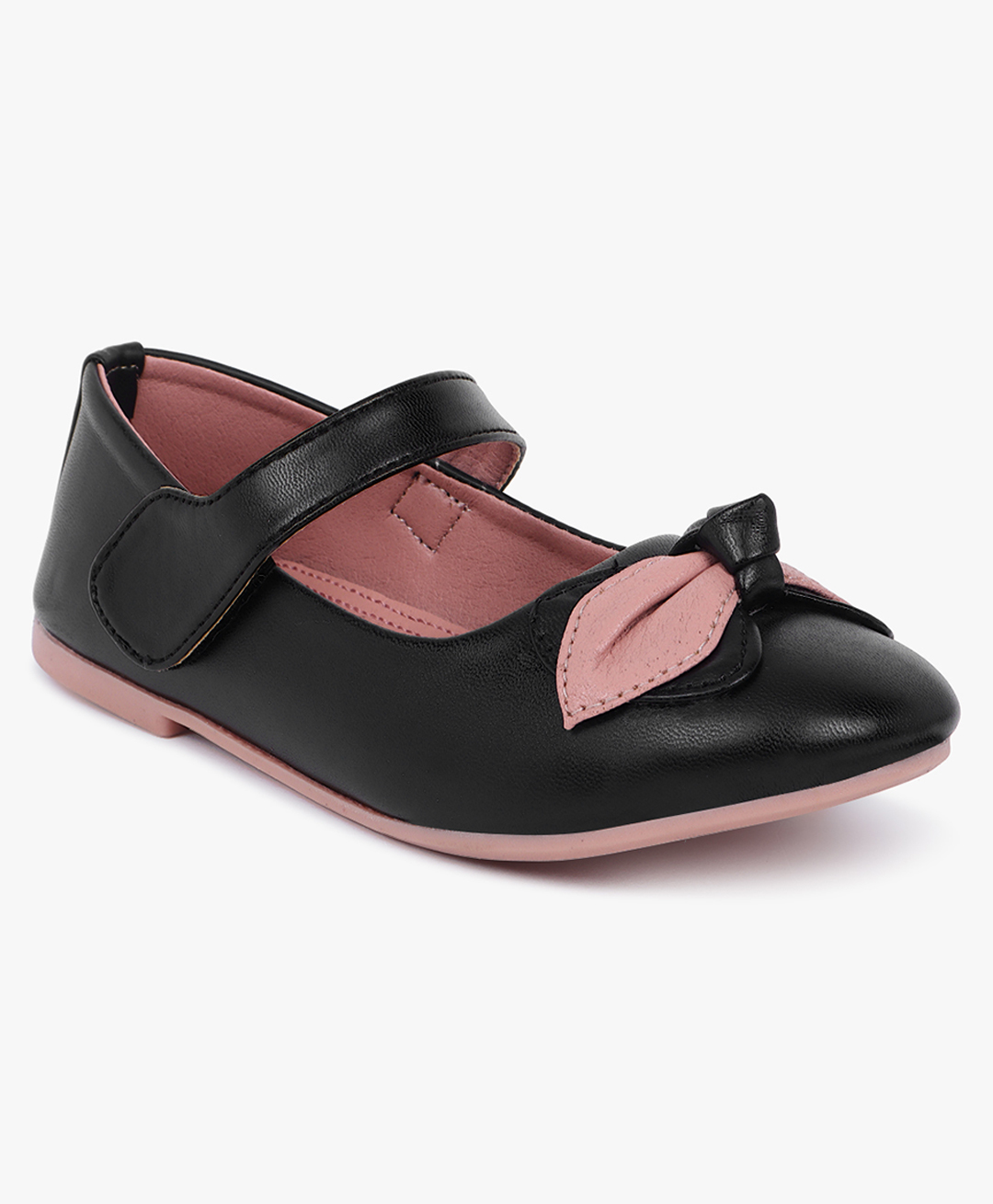 Superminis Bow Applique Detailed Mary Jane Ballerinas With Velcro Closure - Black-picture-26