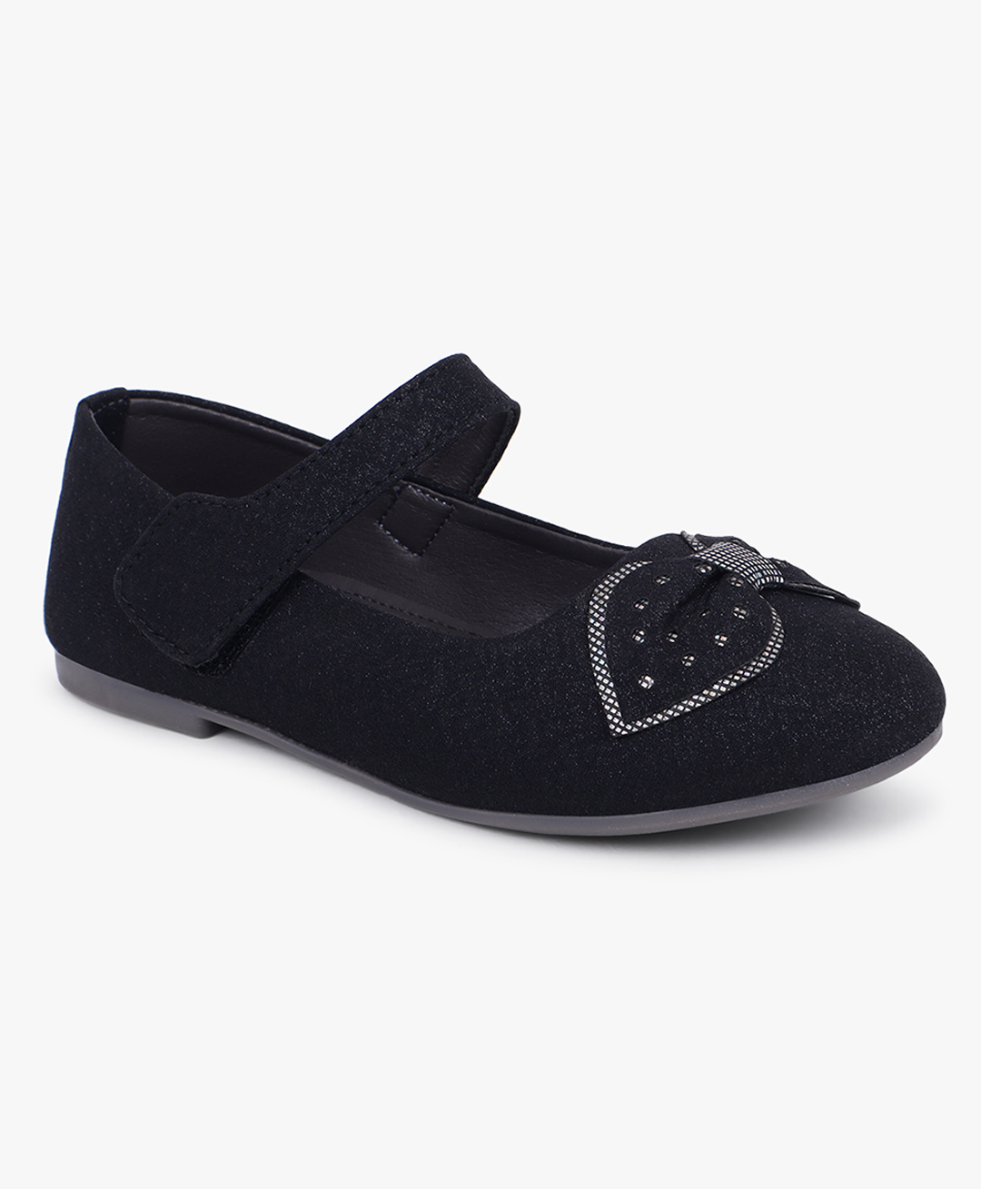 Superminis Checked Bow Applique Detailed & Glittered Mary Jane Ballerinas With Velcro Closure - Black-picture-30