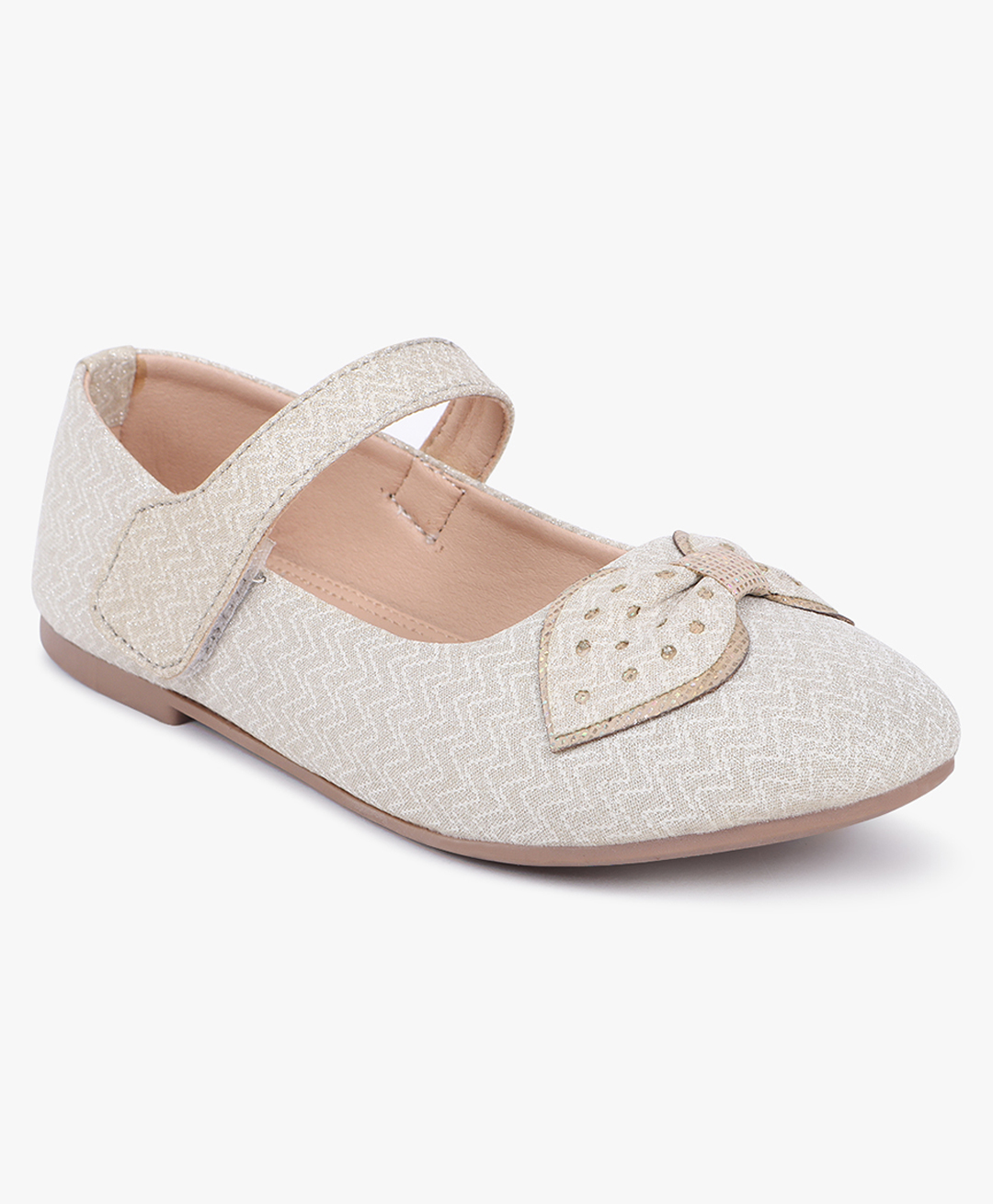 Superminis Checked Bow Applique Detailed & Glittered Mary Jane Ballerinas With Velcro Closure - Golden-picture-3