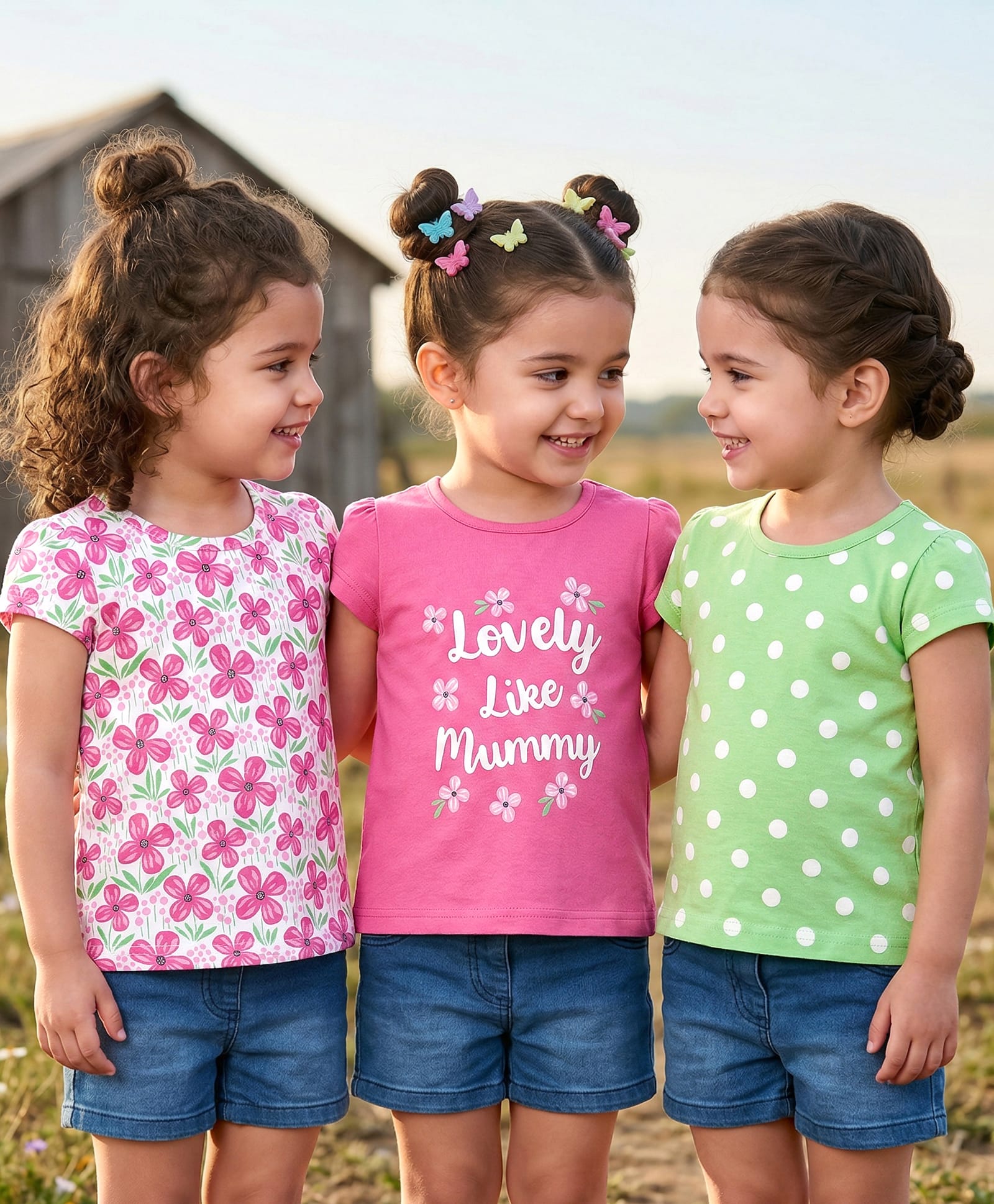 Babyhug Cotton Knit Half Sleeves T-Shirts With Polka Dot & Floral Print Pack Of 3 - Pink & Light Green-picture-18
