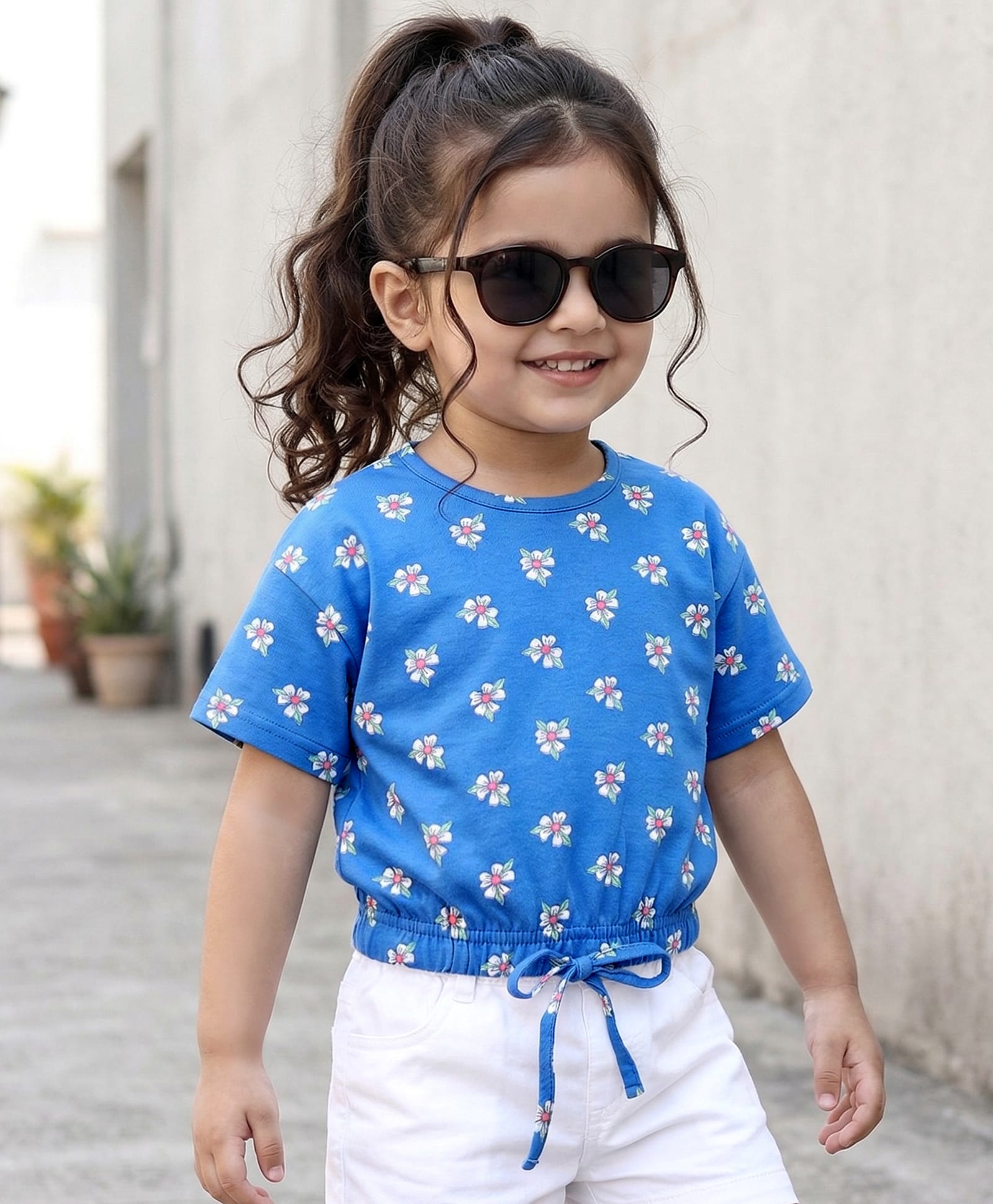 Babyhug Cotton Knit Half Sleeves Top with Floral Print - Blue-image-34