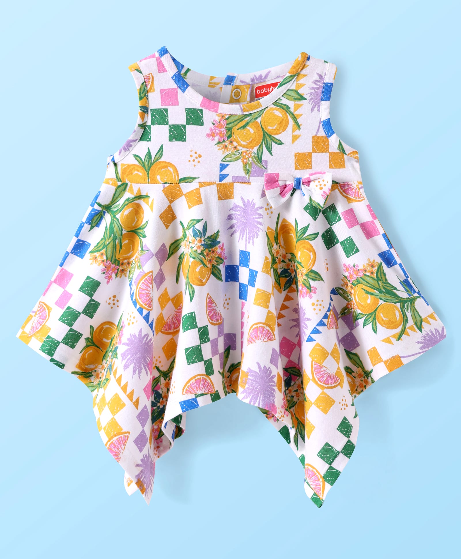 Babyhug Cotton Knit Sleeveless Top with Tropical Print - White-image-45