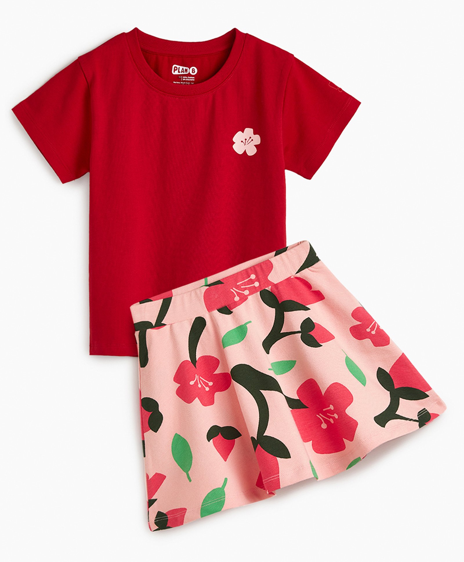 Plan B Cotton Half Sleeves Floral Printed Tee With Skirt Set - Multi Colour-image-49
