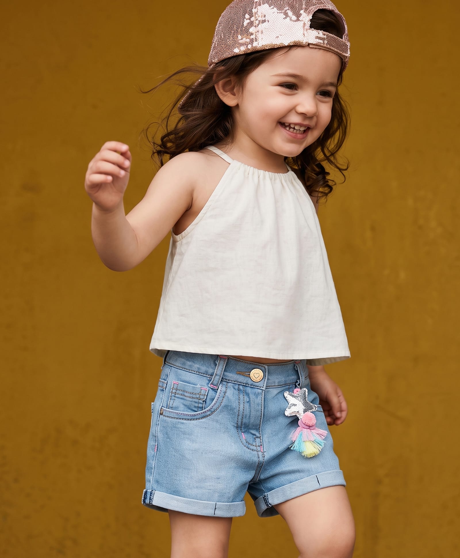 Little Kangaroos Knee Length Washed Denim Shorts with Star Applique - Blue-picture-30