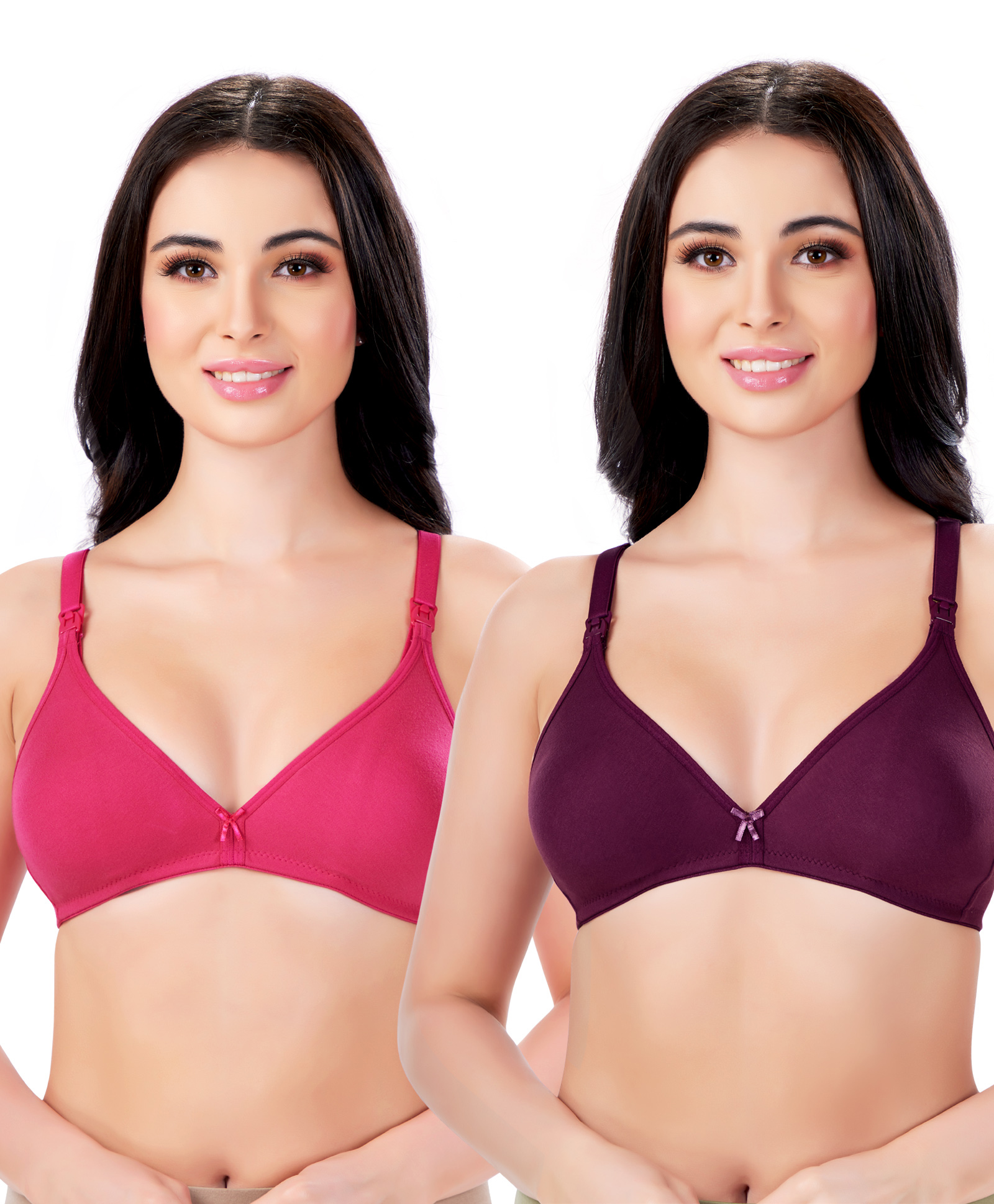 Bella Mama Cotton Elastane Knit Maternity Non Wired Nursing Bra Pack of 2 (Colour May Vary)-picture-30