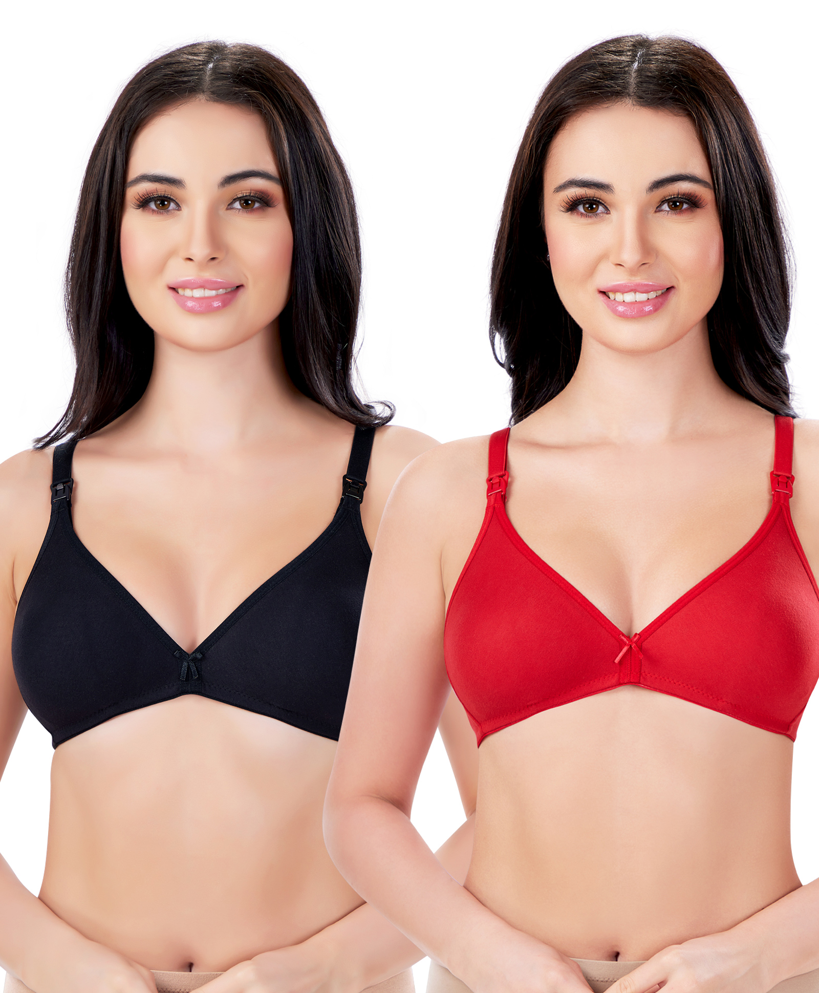 Bella Mama Cotton Elastane Knit Maternity Non Wired Nursing Bra Pack of 2 (Colour May Vary)-picture-29