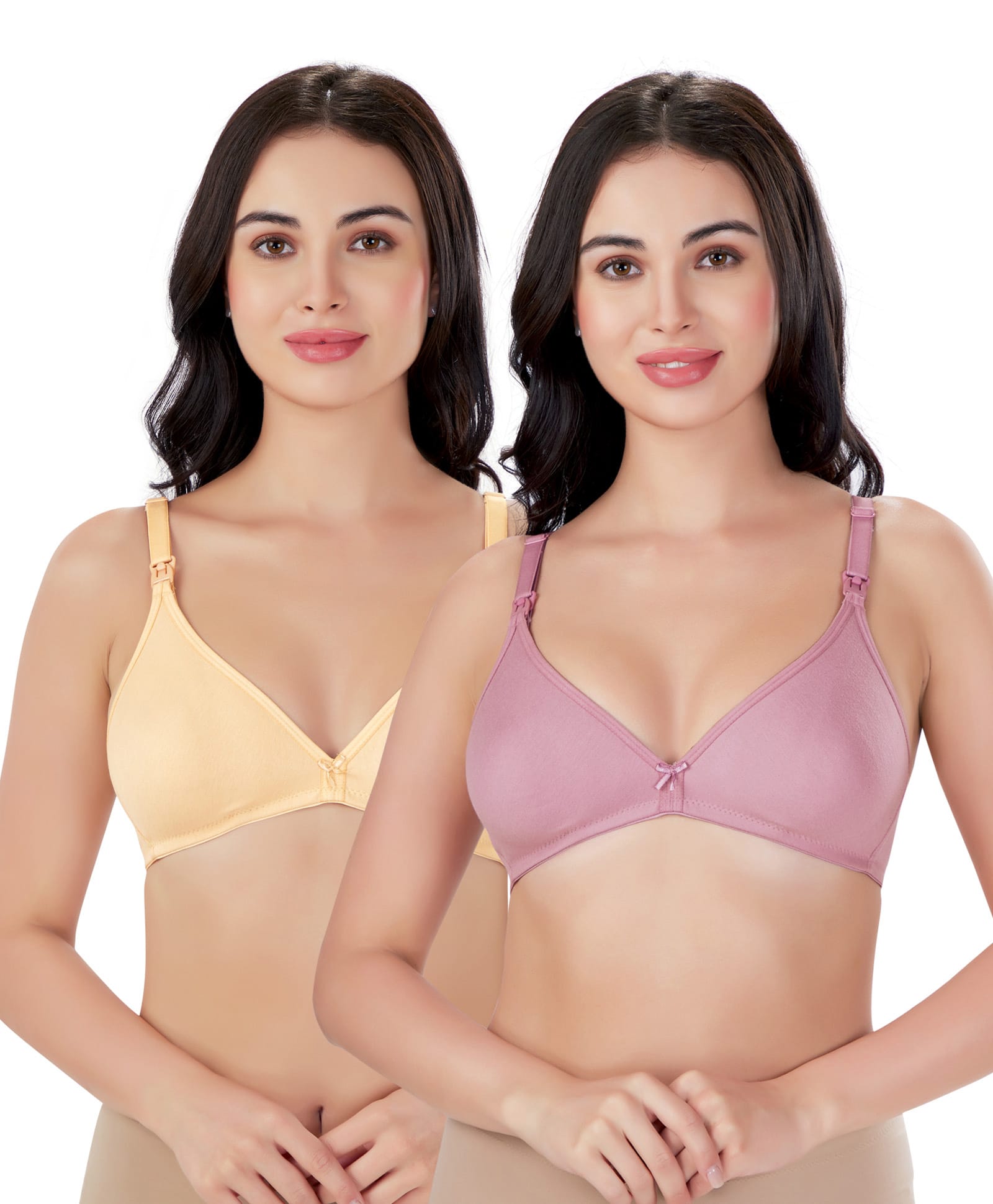 Bella Mama Cotton Elastane Knit Maternity Non Wired Nursing Bra Pack of 2 (Colour May Vary)-picture-32