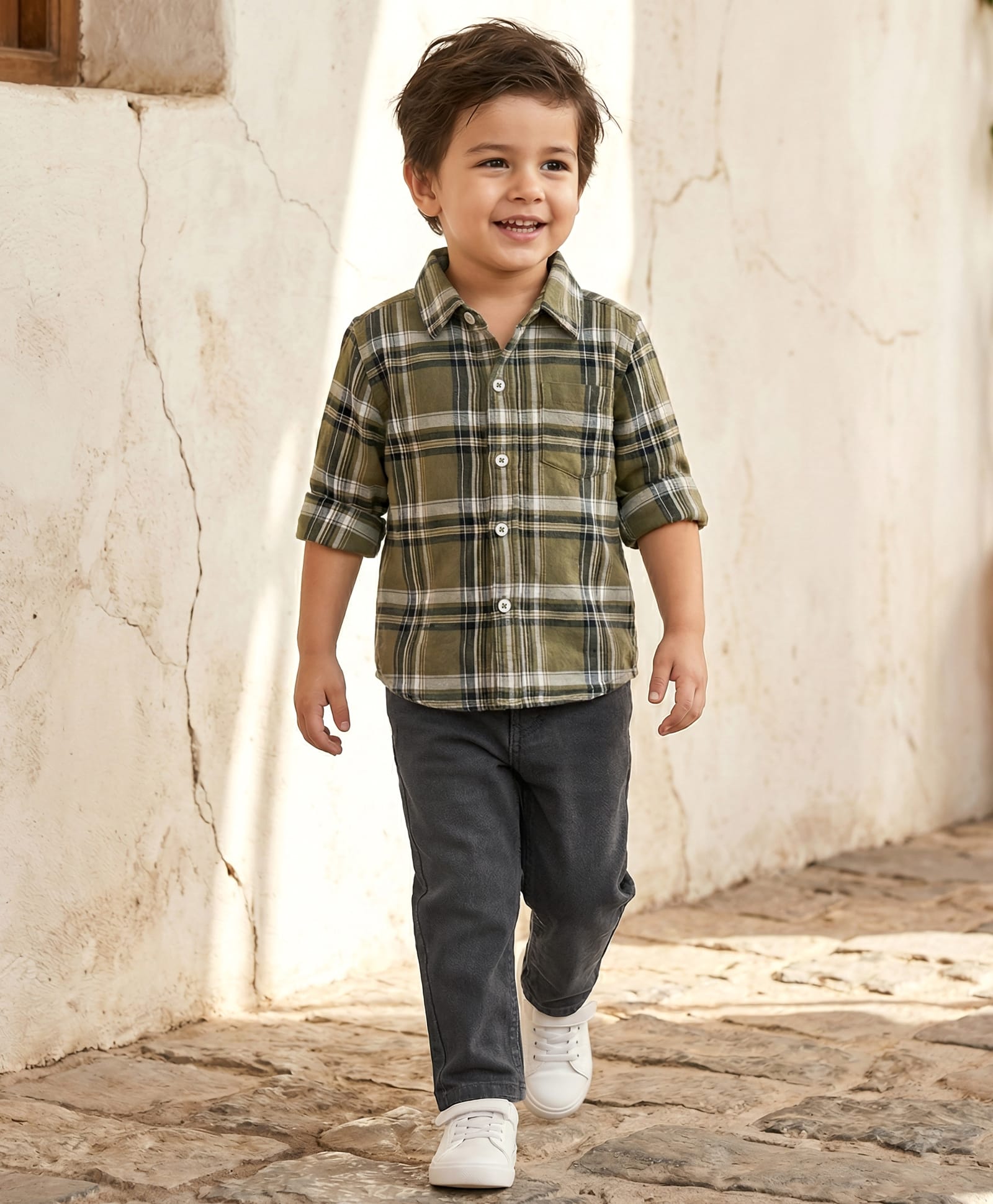 Babyhug Cotton Woven Full Sleeves Checkered Shirt & Denim Jeans Set - Olive Green & Black-picture-20