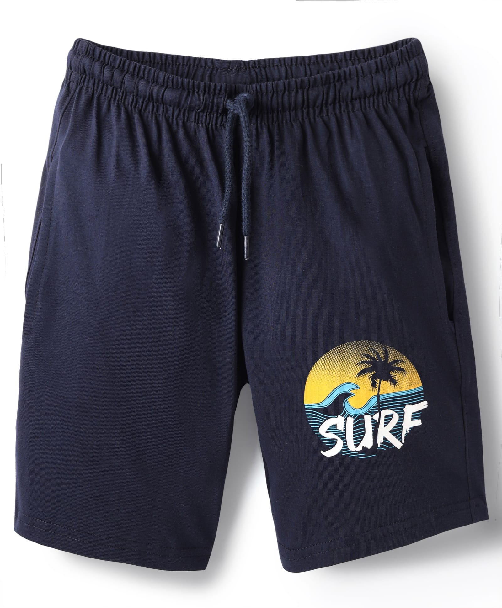 Taeko Single Jersey Knit Knee Length Shorts With Beach Theme Print - Navy Blue-picture-42