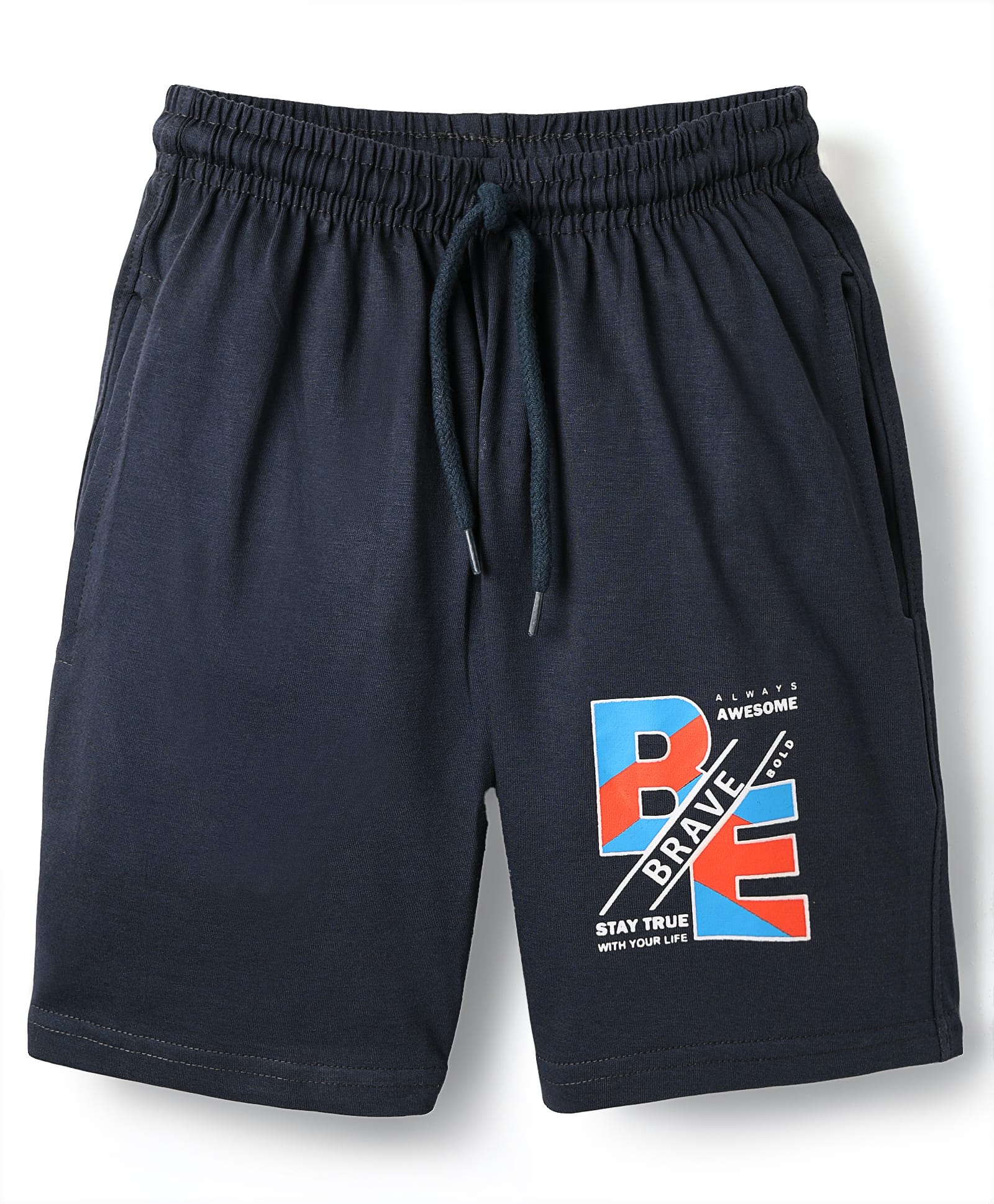 Taeko Single Jersey Knit Knee Length Shorts With Text Print - Navy Blue-picture-22