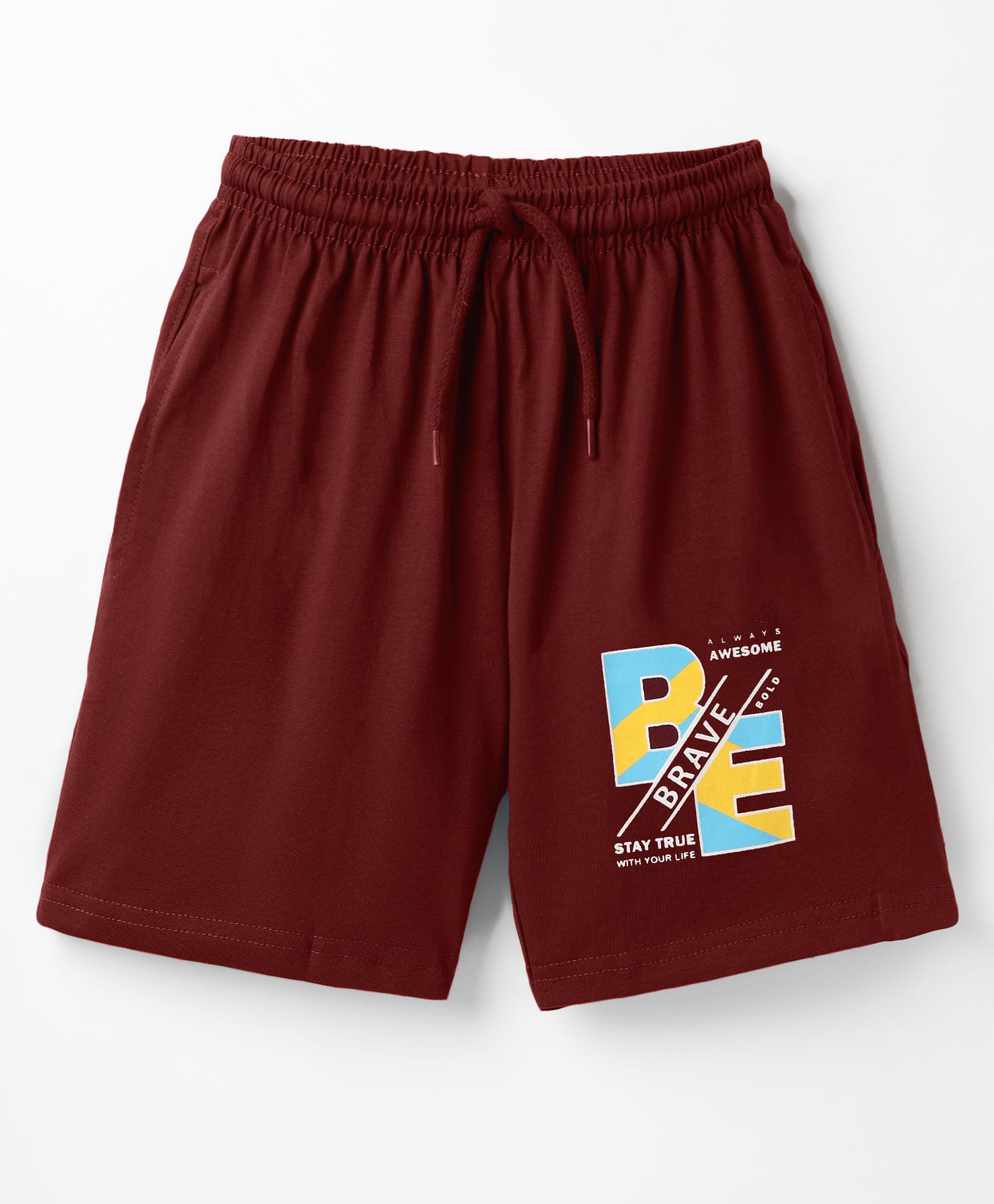Taeko Single Jersey Knit Knee Length Shorts With Text Print - Maroon-picture-10
