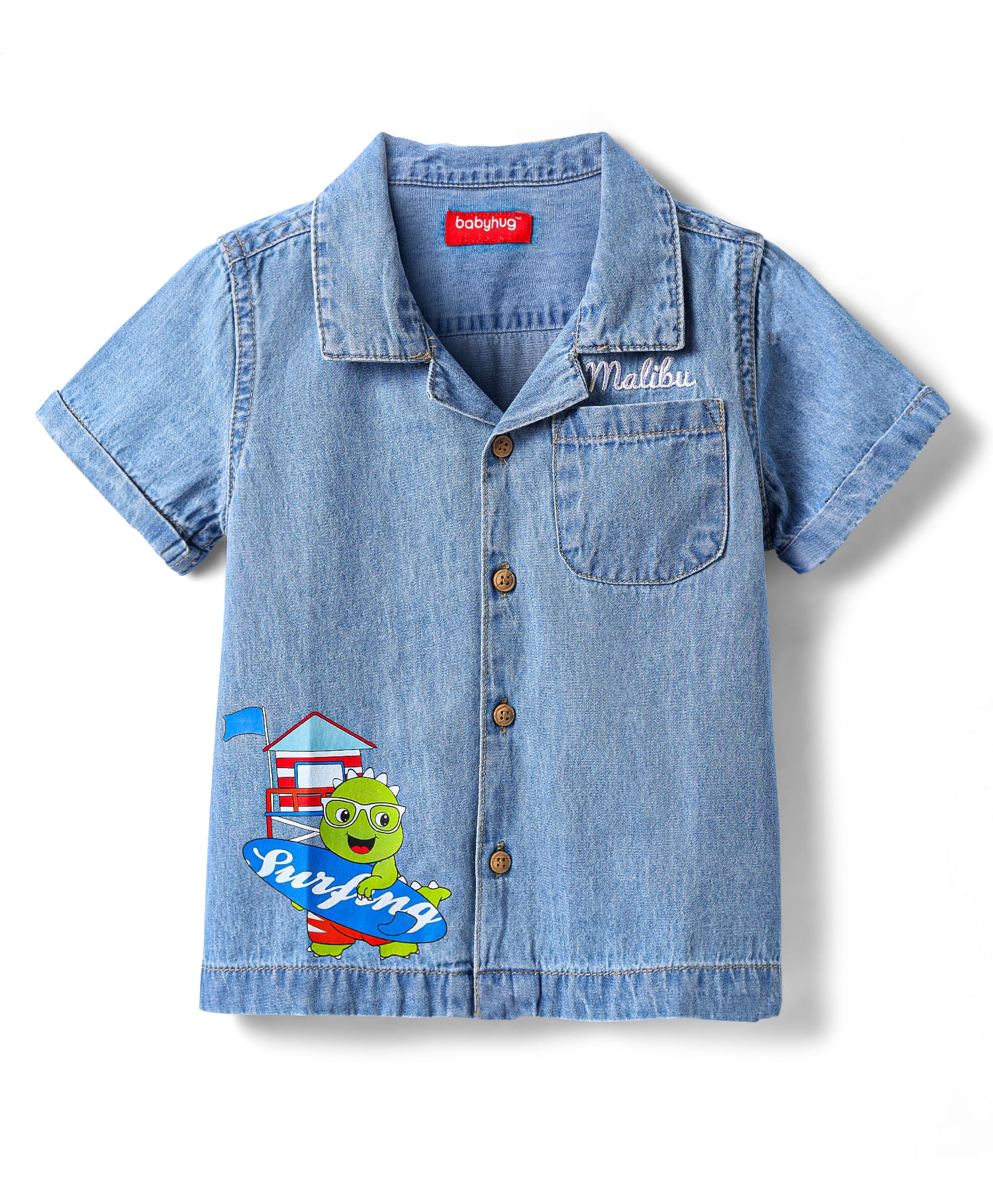 Babyhug Cotton Woven Half Sleeves Washed Shirt with Animal Print - Blue-picture-20
