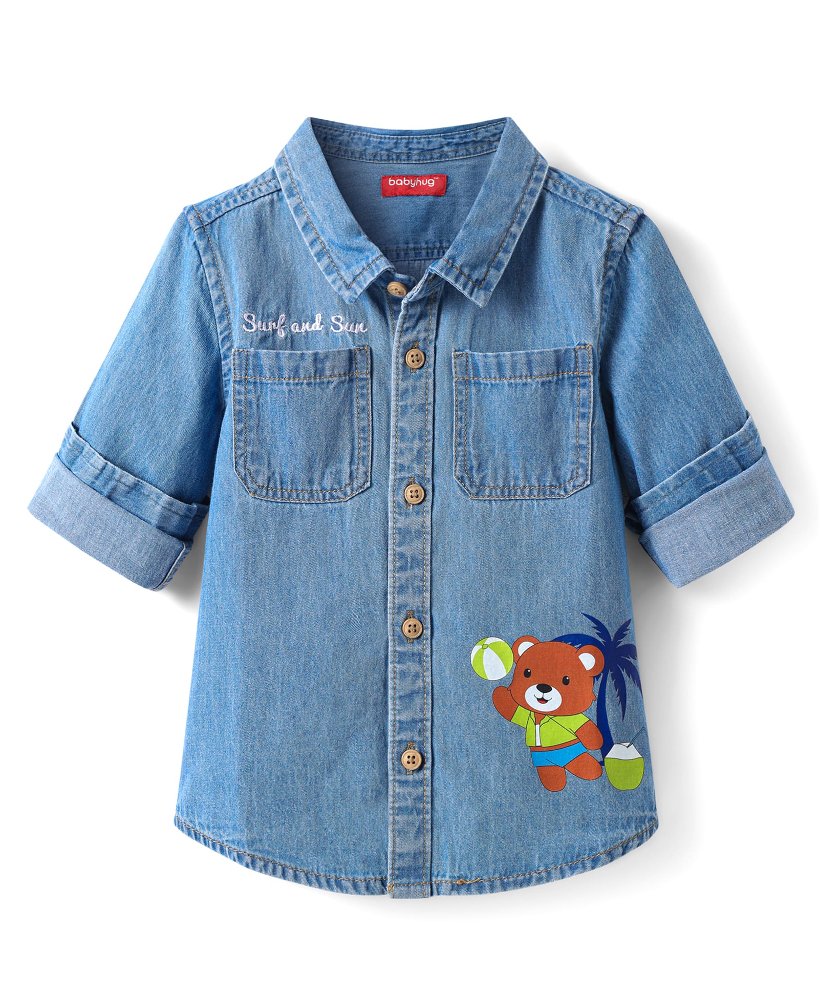 Babyhug Cotton Woven Half Sleeves Washed Shirt with Animal Print - Blue-image-30