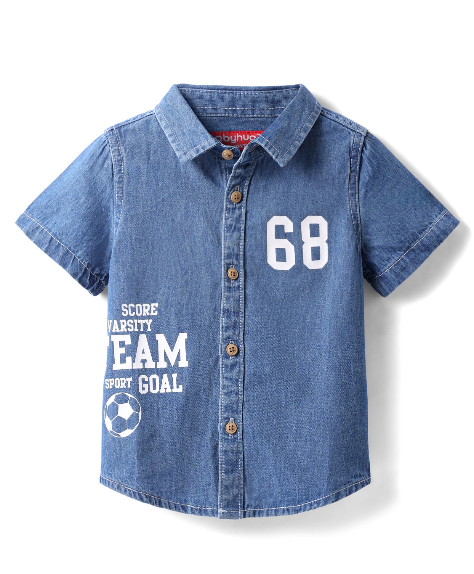 Babyhug Cotton Woven Half Sleeves Washed Shirt with Text Print - Blue-image-24