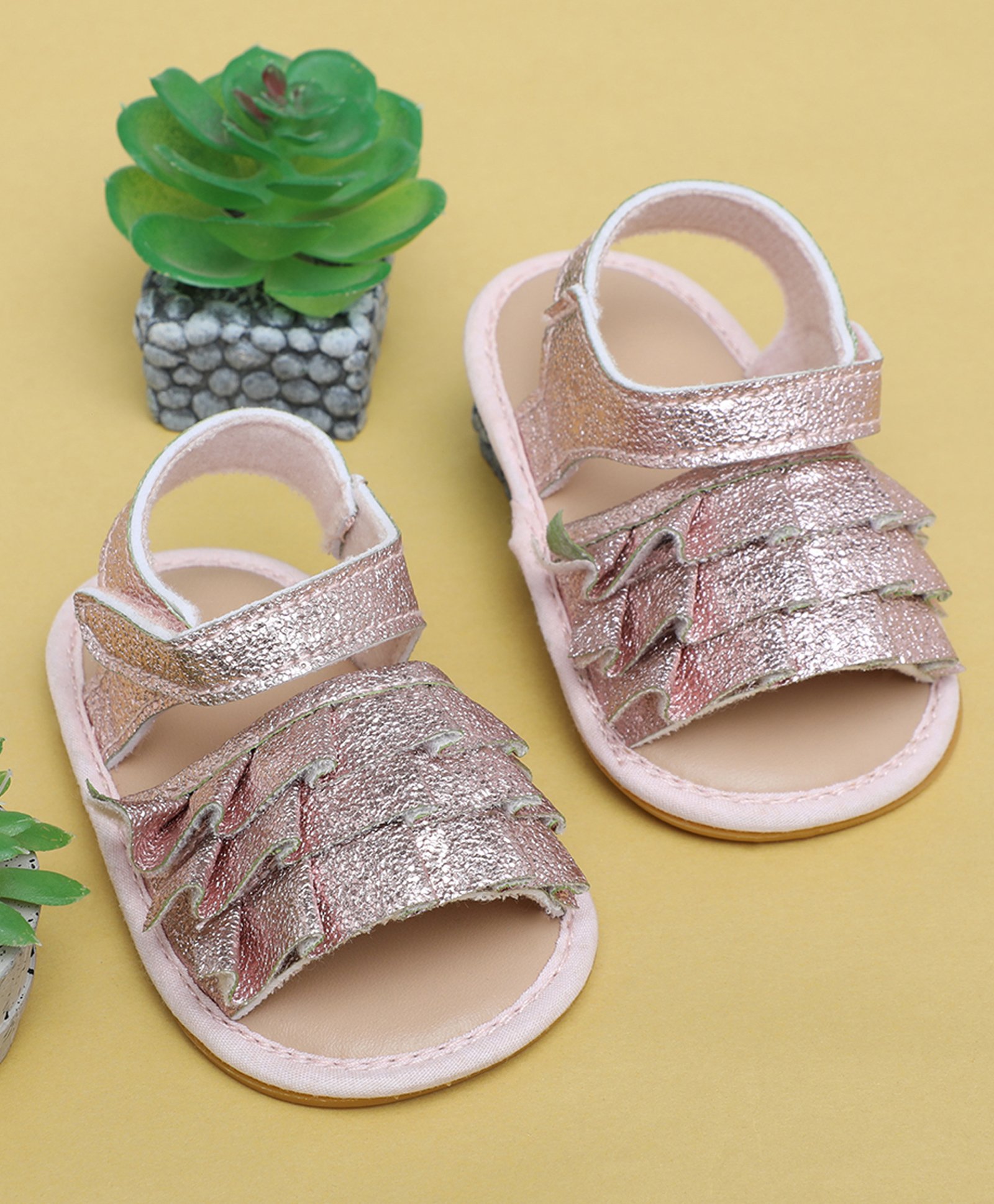 Baby Moo Frill Foil Detailed With Velcro Closure Anti Skid Sandals - Pink-picture-14
