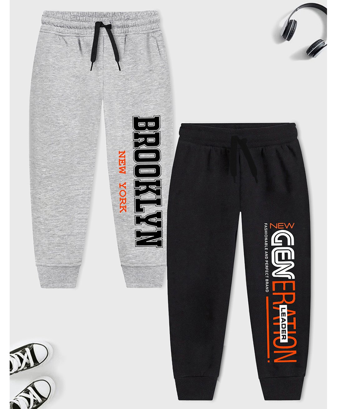 Trampoline Cotton Blend Pack Of 2 Typography Printed Track Pants - Grey & Black-picture-28
