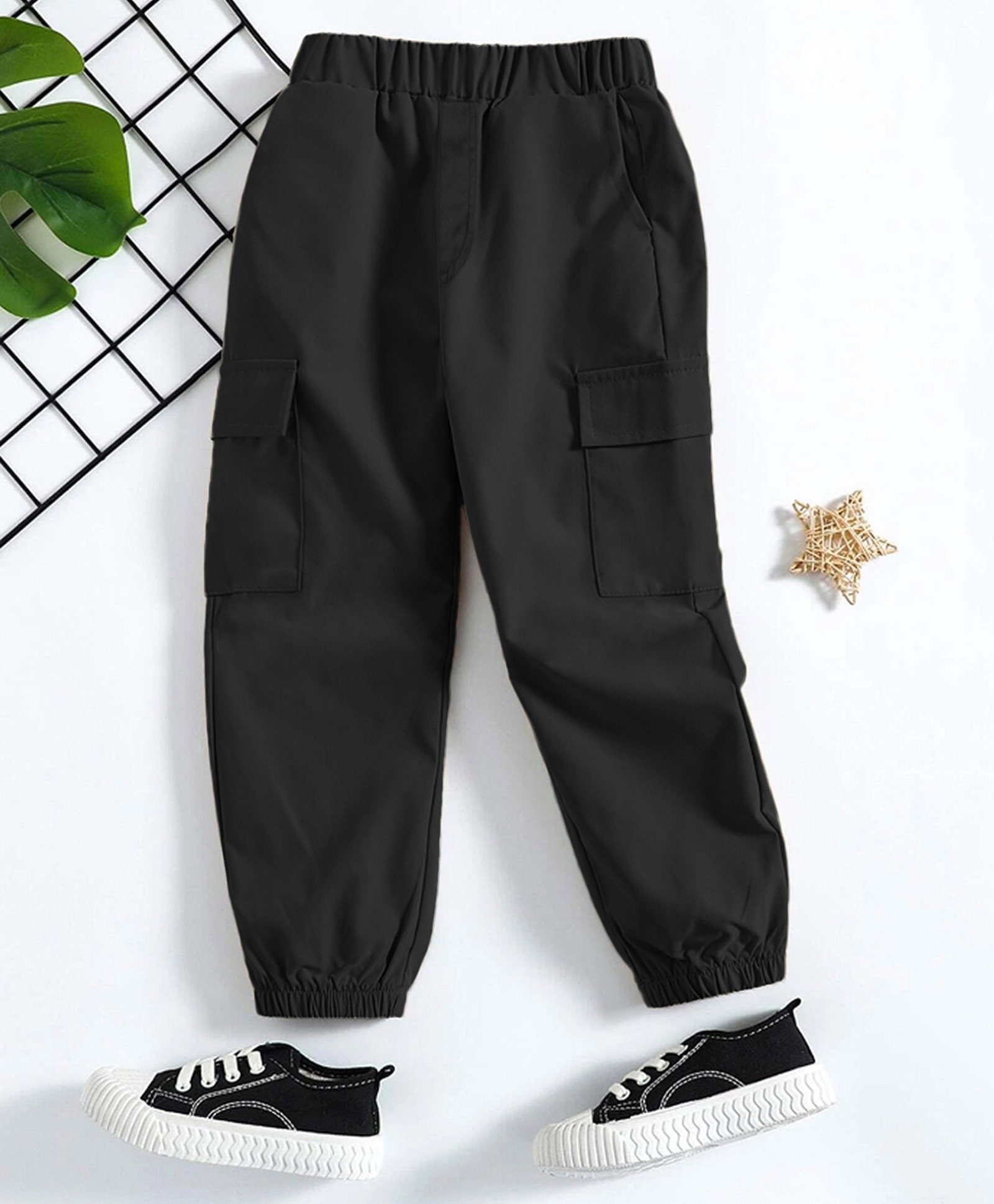 Trampoline Cotton Blend Solid Cargo Trousers - Black-picture-17