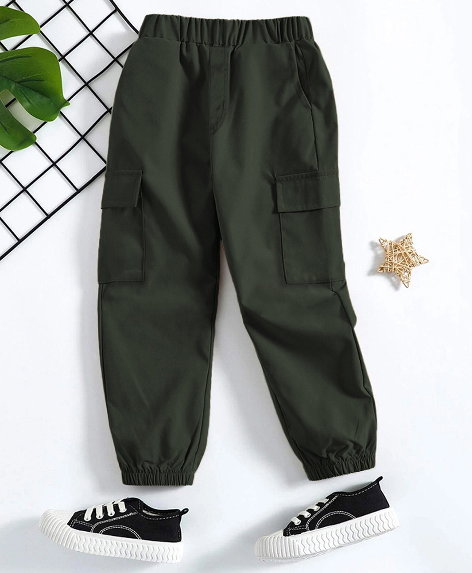 Trampoline Cotton Blend Solid Cargo Trousers - Army Green-picture-11