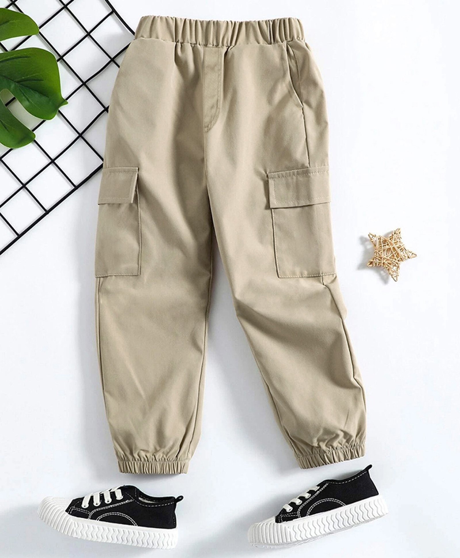 Trampoline Cotton Blend Solid Cargo Trousers - Beige-picture-17
