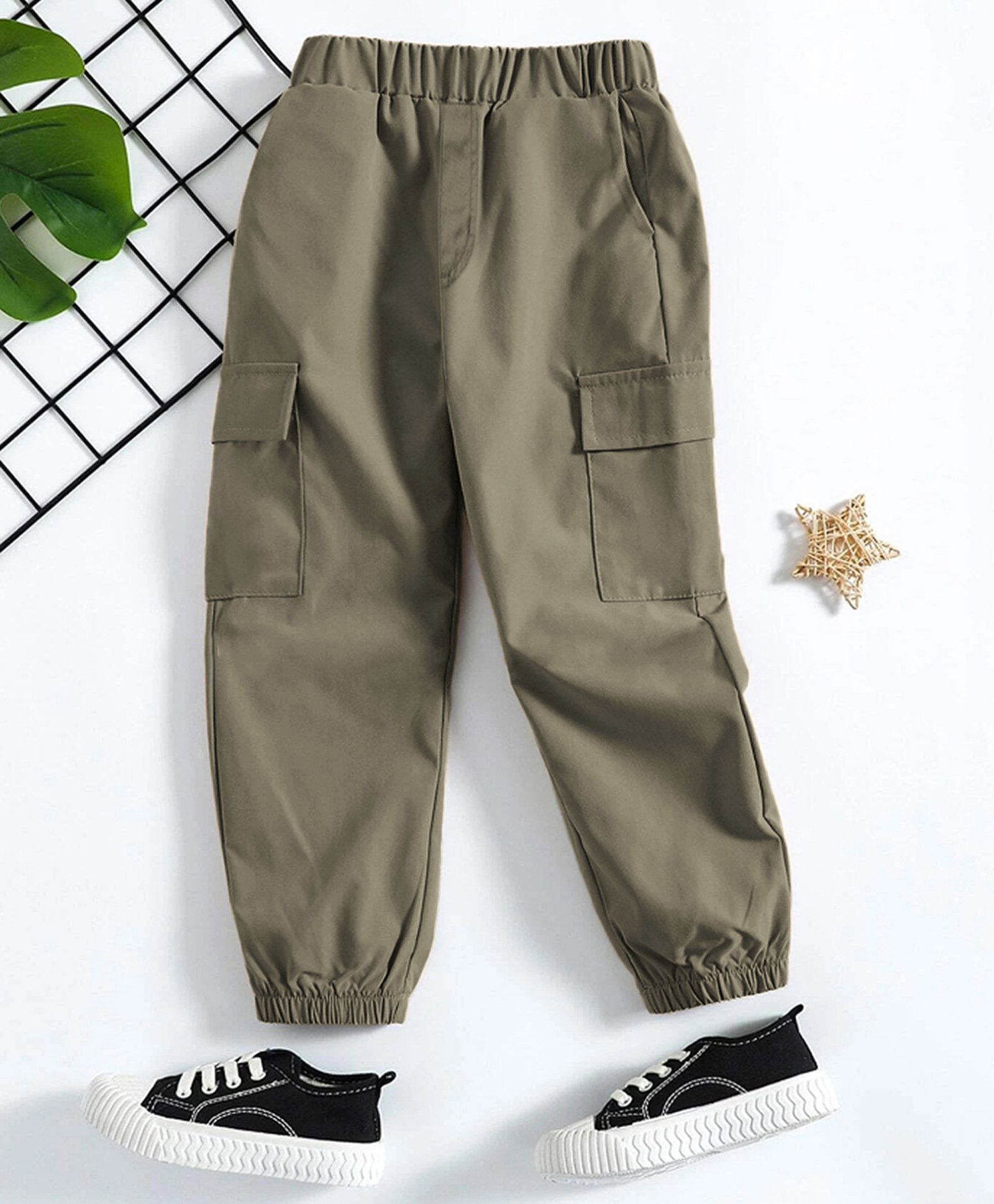 Trampoline Cotton Blend Solid Cargo Pants - Olive Green-picture-27